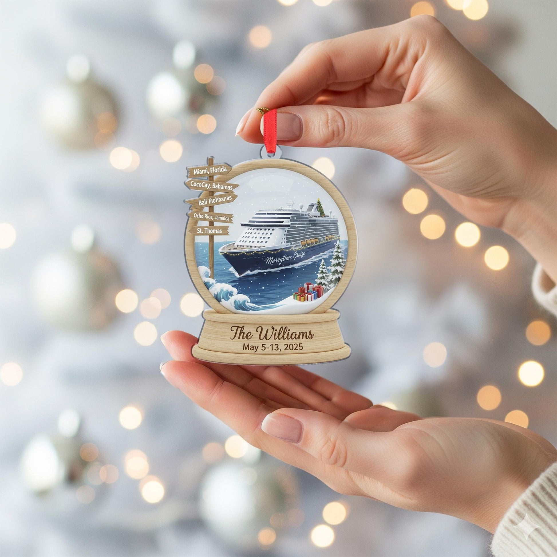 Personalized Acrylic Cruise Ornament: Family Vacation Snow Globe Keepsake image 4