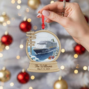 Personalized Acrylic Cruise Ornament: Family Vacation Snow Globe Keepsake image 1