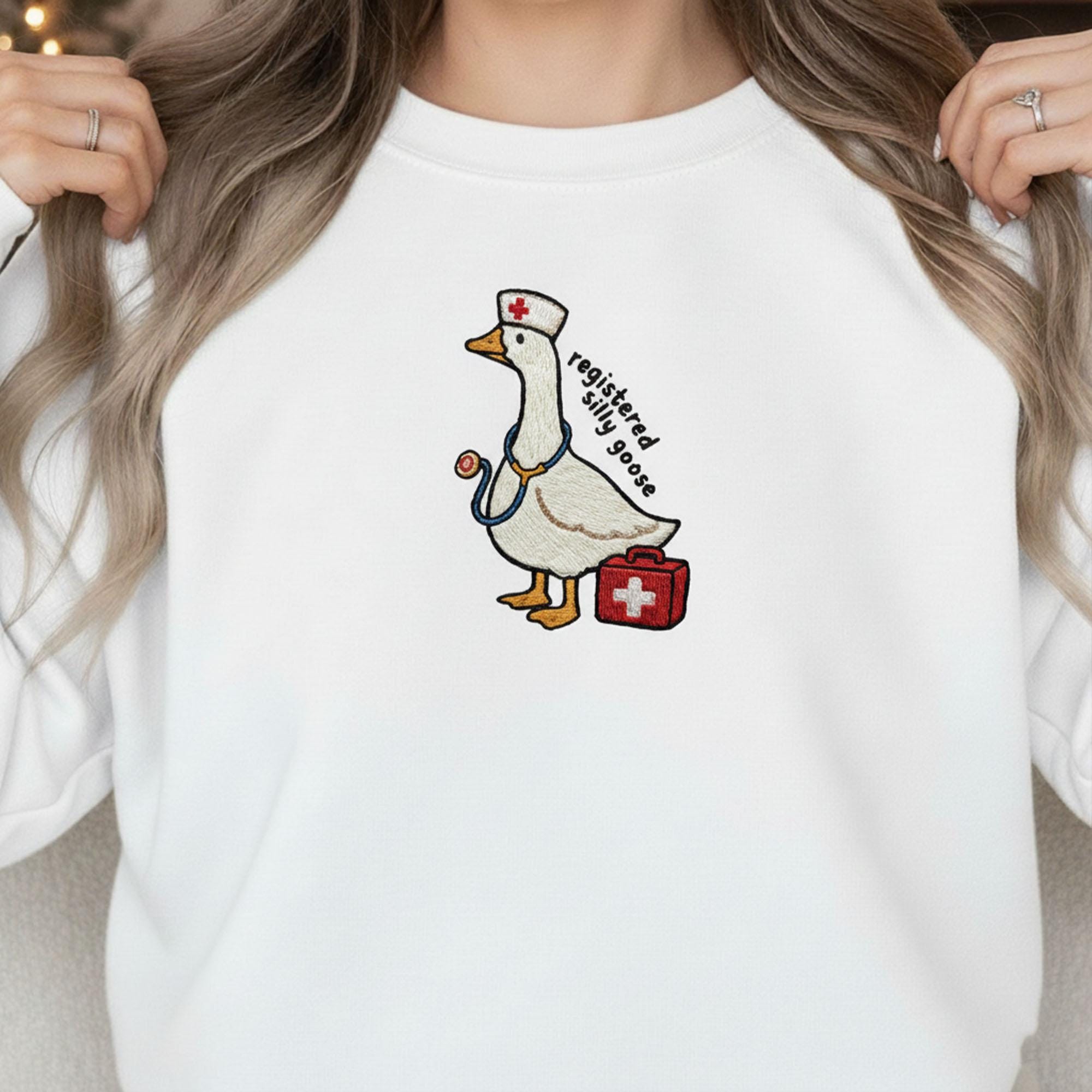 Embroidered Nurse Sweatshirt: Registered Silly Goose Pun image 2