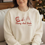 Merry And Bride Crewneck Sweatshirt: Festive Fiancée Apparel for Christmas Engagement, Holiday Bride-to-Be Top image 1