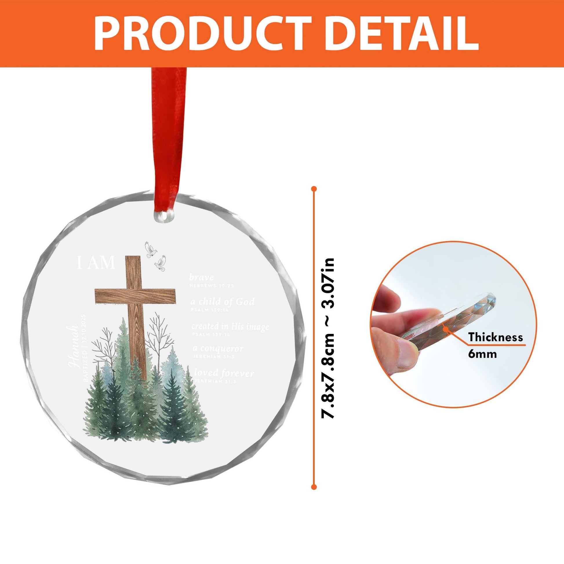 Custom Baptism Glass Ornament - Personalized Christian Gift, First Holy Communion image 2