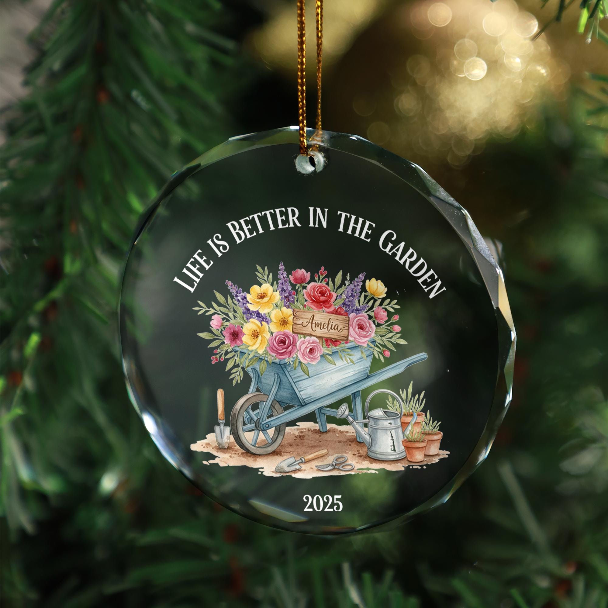 Garden Cart Floral Ornament – Personalised Wheelbarrow Flowers Glass Decoration 2025 image 2