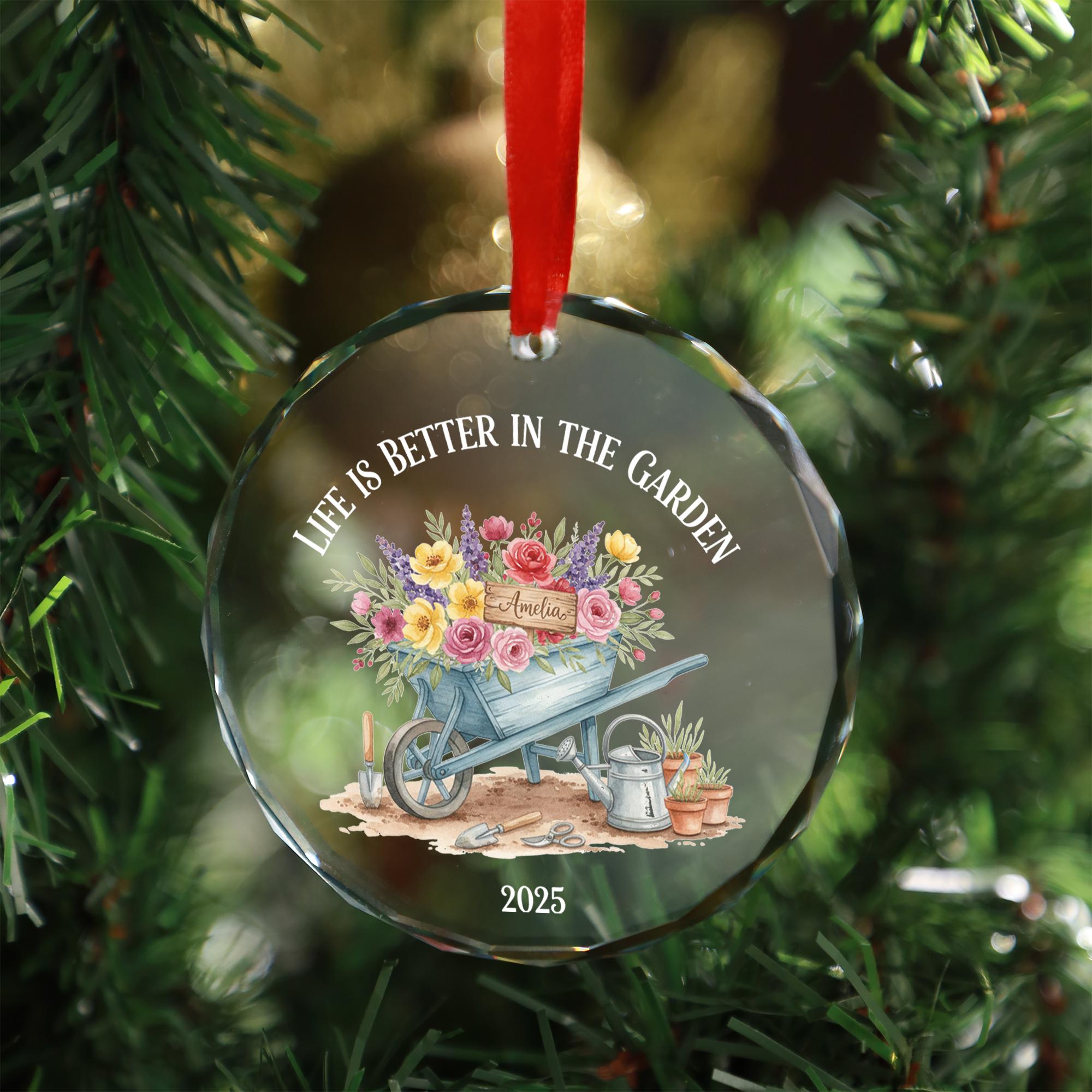 Garden Cart Floral Ornament – Personalised Wheelbarrow Flowers Glass Decoration 2025 image 1