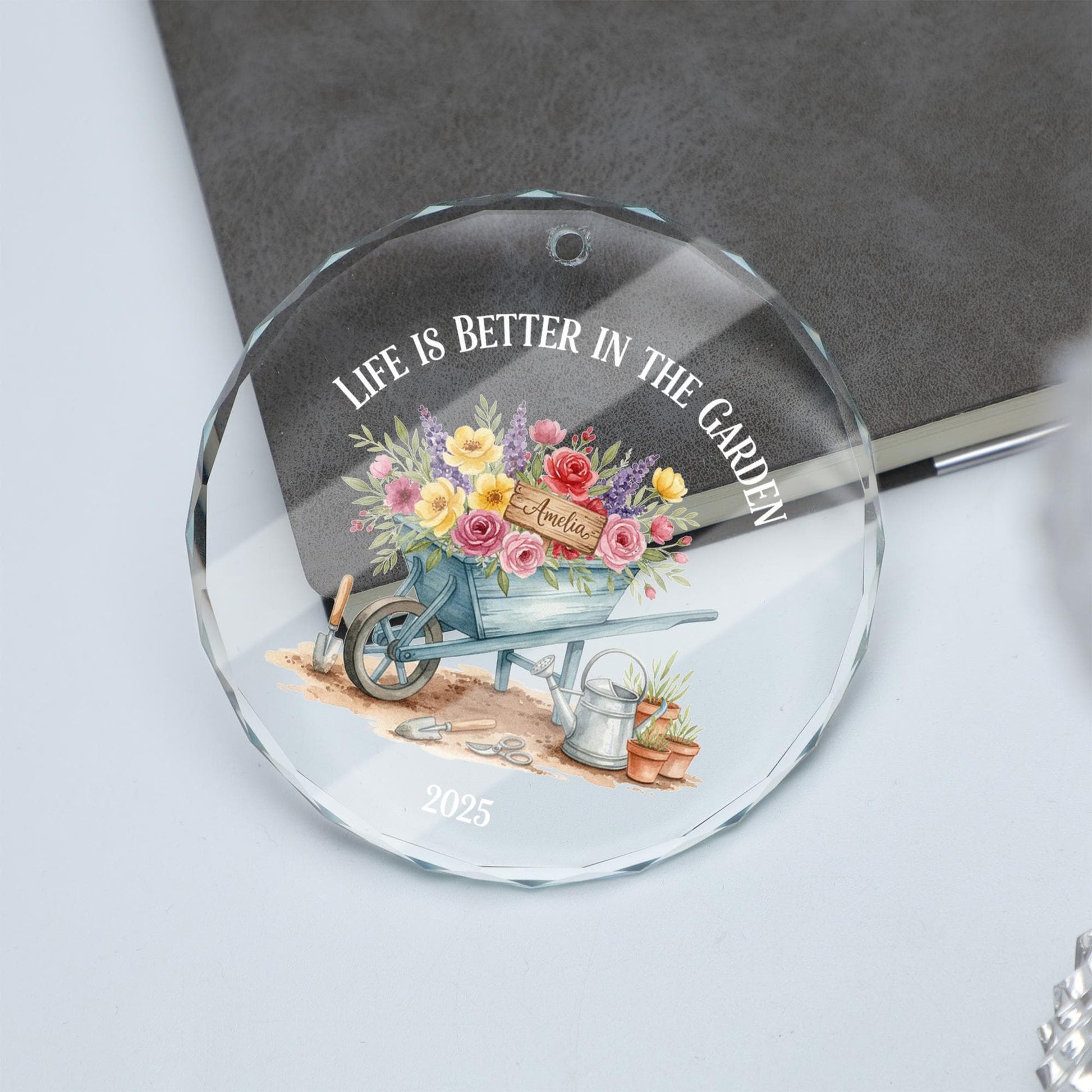 Garden Cart Floral Ornament – Personalised Wheelbarrow Flowers Glass Decoration 2025 image 3