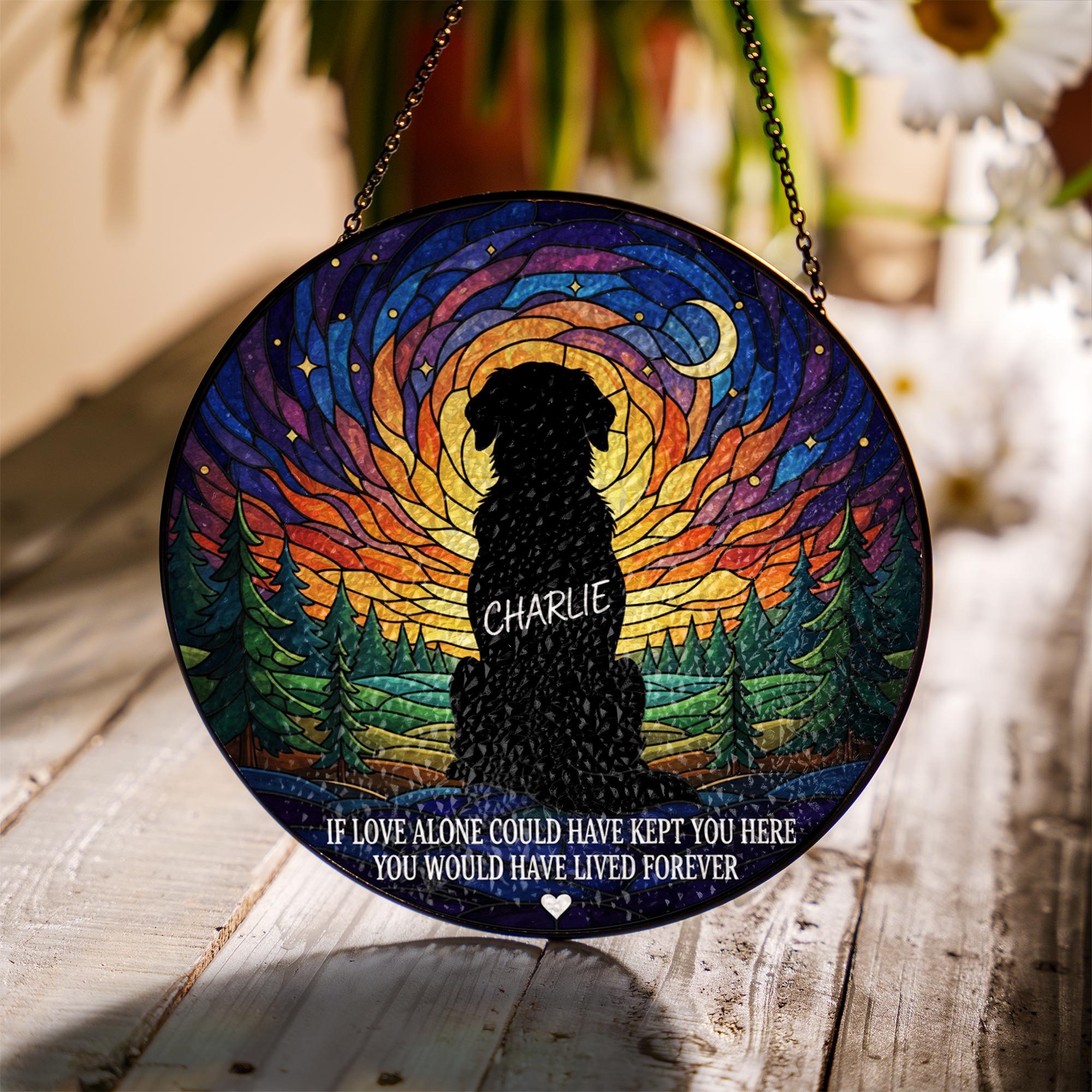 Personalized Dog Memorial Glass Suncatcher – Round Window Hanging – Sunlight Prism Wall Decor image 1