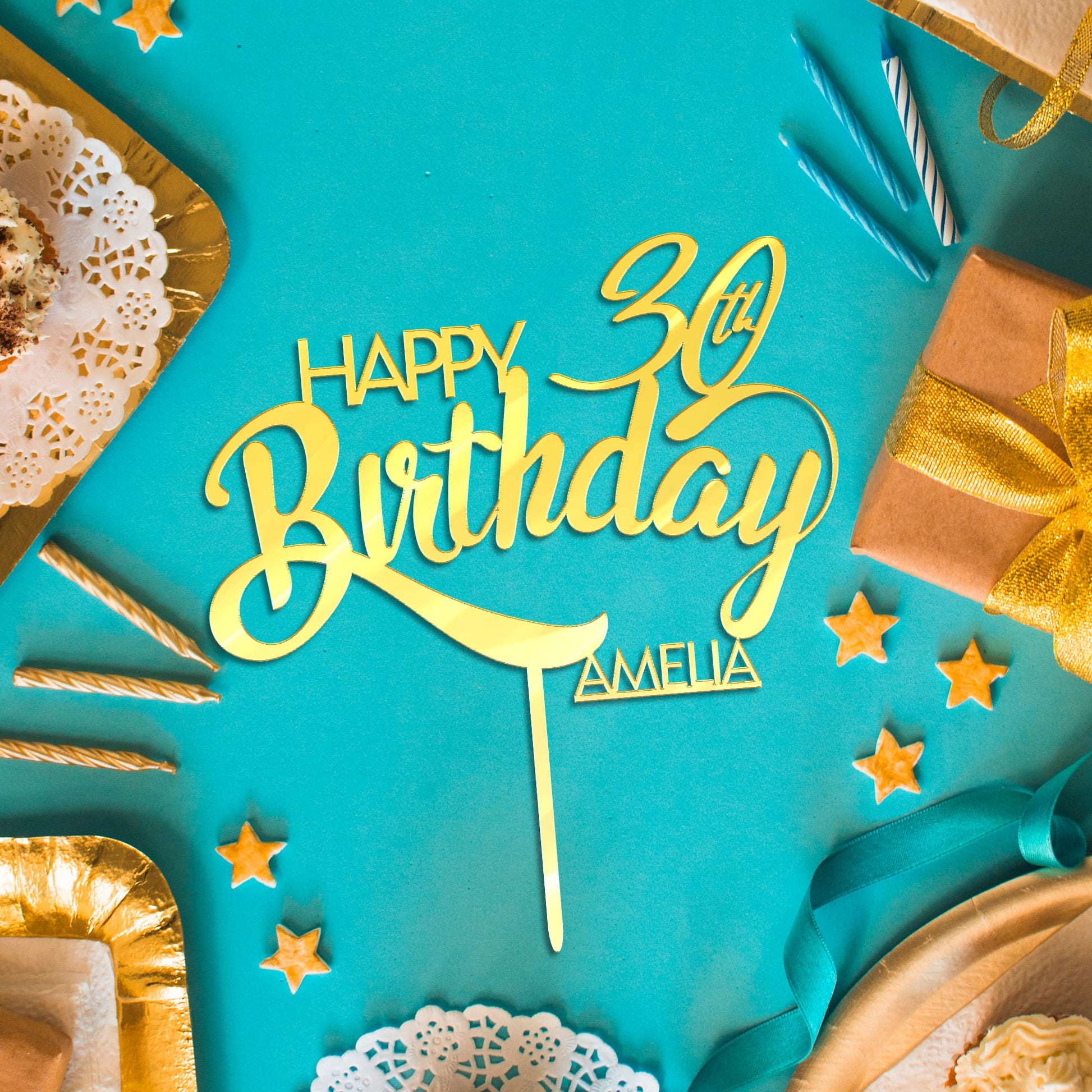 Custom Name Birthday Cake Topper – Personalized Mirror Acrylic Age Topper image 4