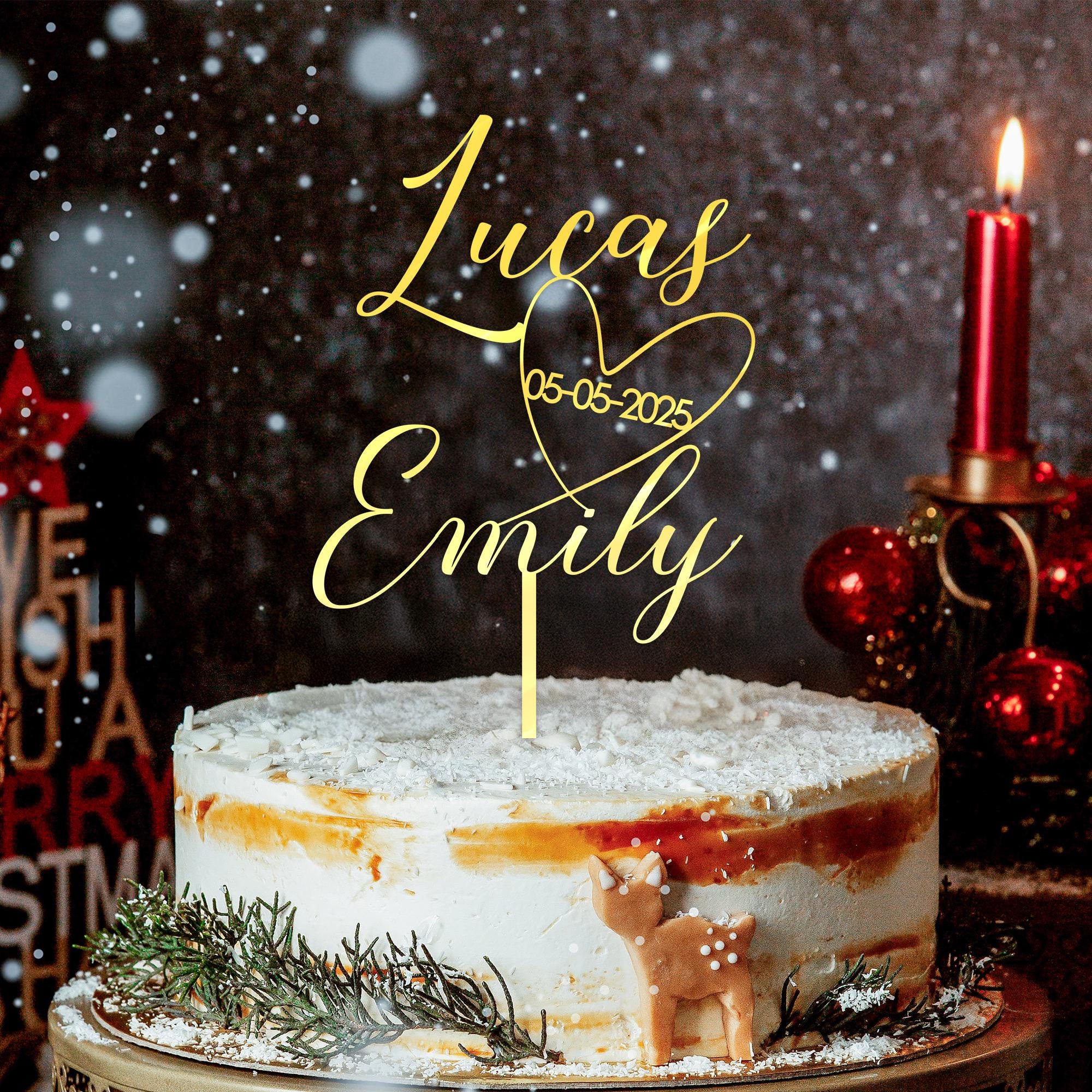 Custom Couple Name Wedding Cake Topper – Personalized Heart Date Topper image 4