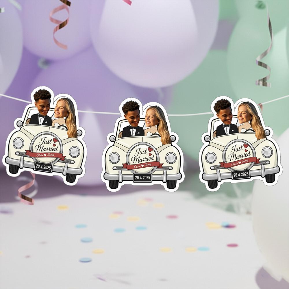 Just Married Banner with Couple Photo – Custom Wedding Decoration image 1