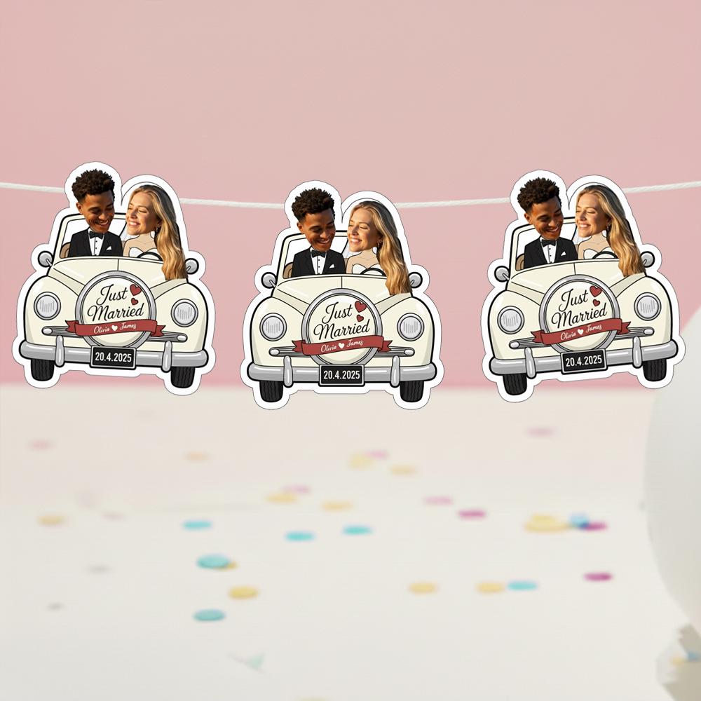 Just Married Banner with Couple Photo – Custom Wedding Decoration image 2