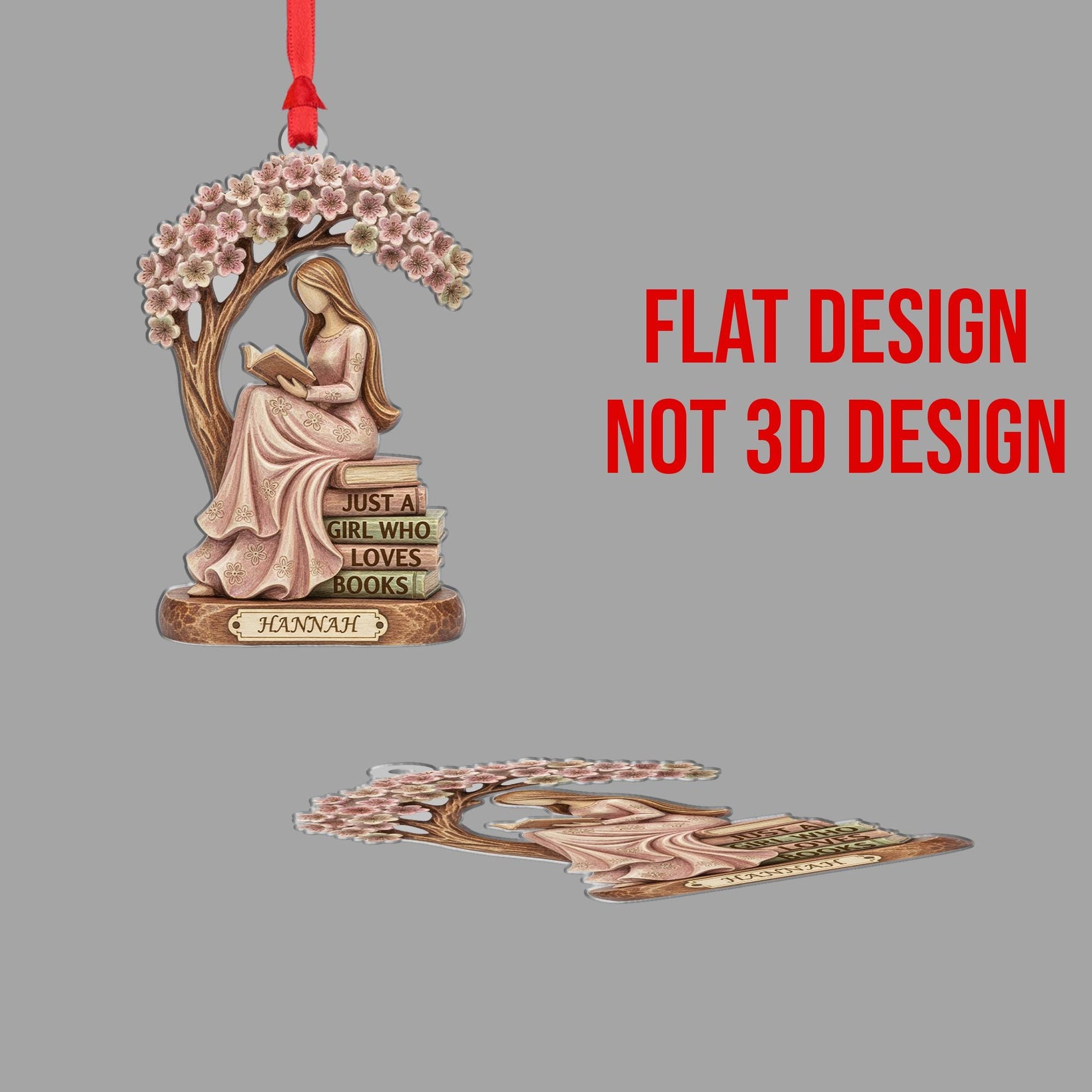Personalized Book Lover Ornament: Reading Girl Decoration image 2