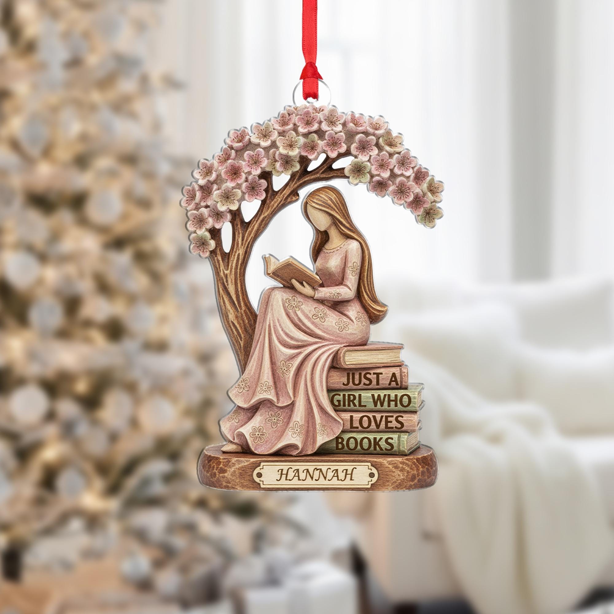 Personalized Book Lover Ornament: Reading Girl Decoration image 1