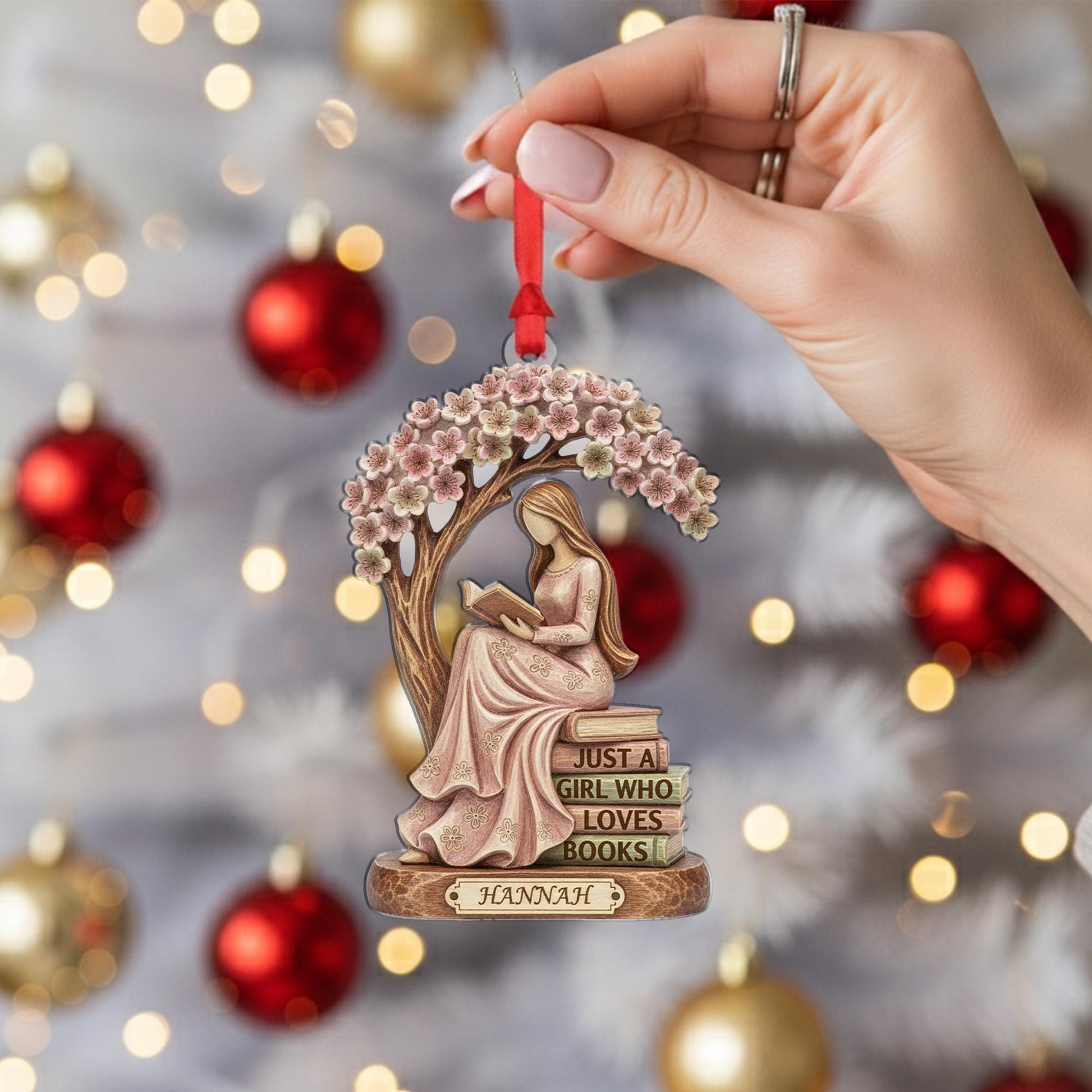 Personalized Book Lover Ornament: Reading Girl Decoration image 4