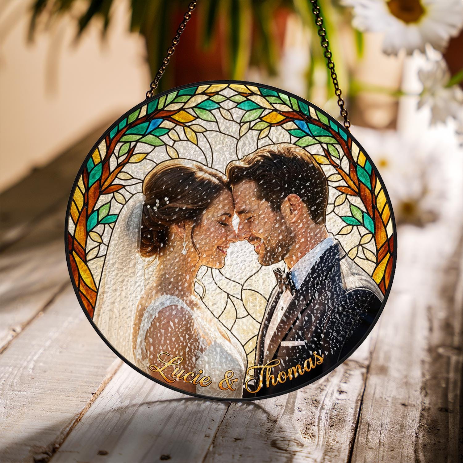 Custom Wedding Photo Suncatcher – Personalized Glass Suncatcher with Couple Picture image 1