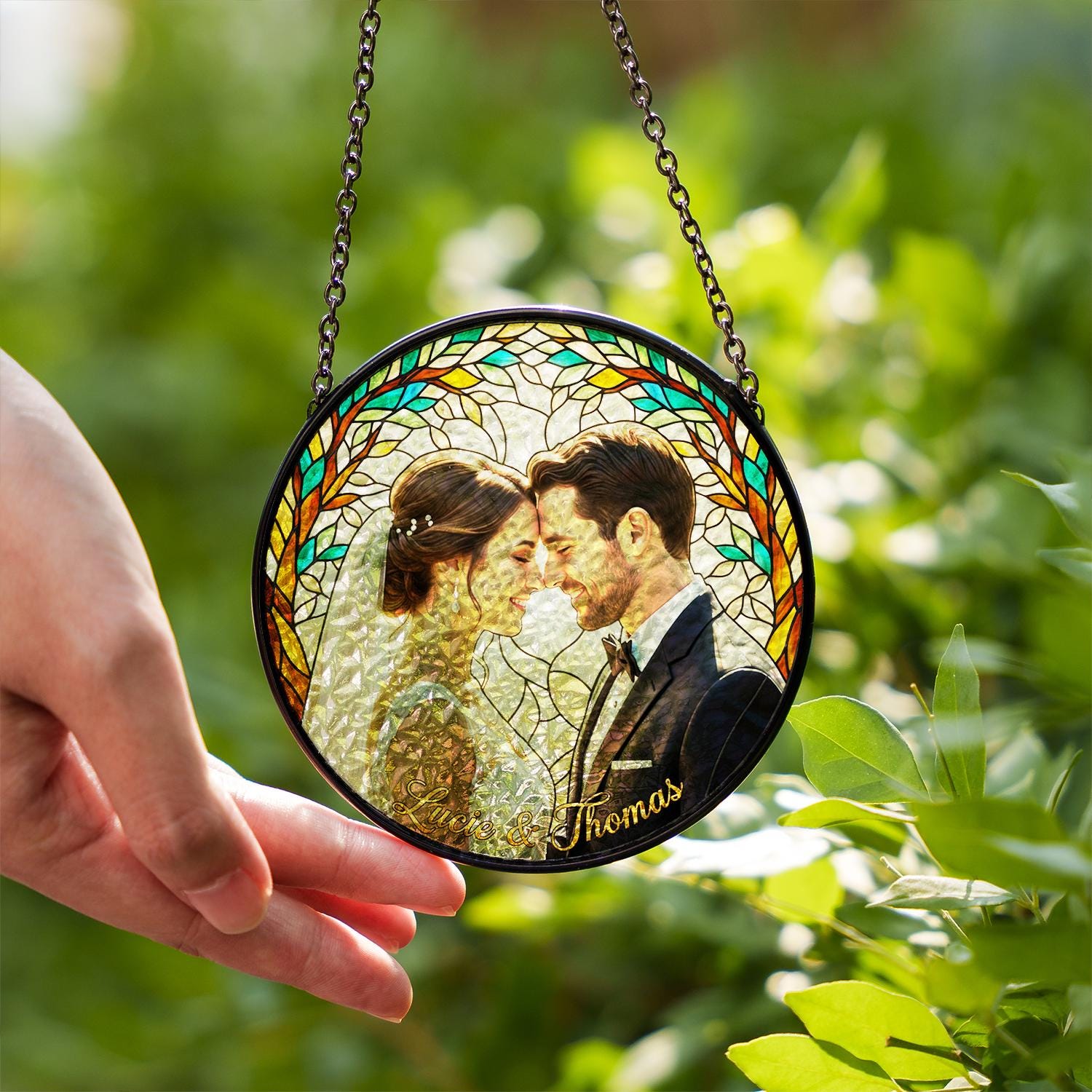 Custom Wedding Photo Suncatcher – Personalized Glass Suncatcher with Couple Picture image 2