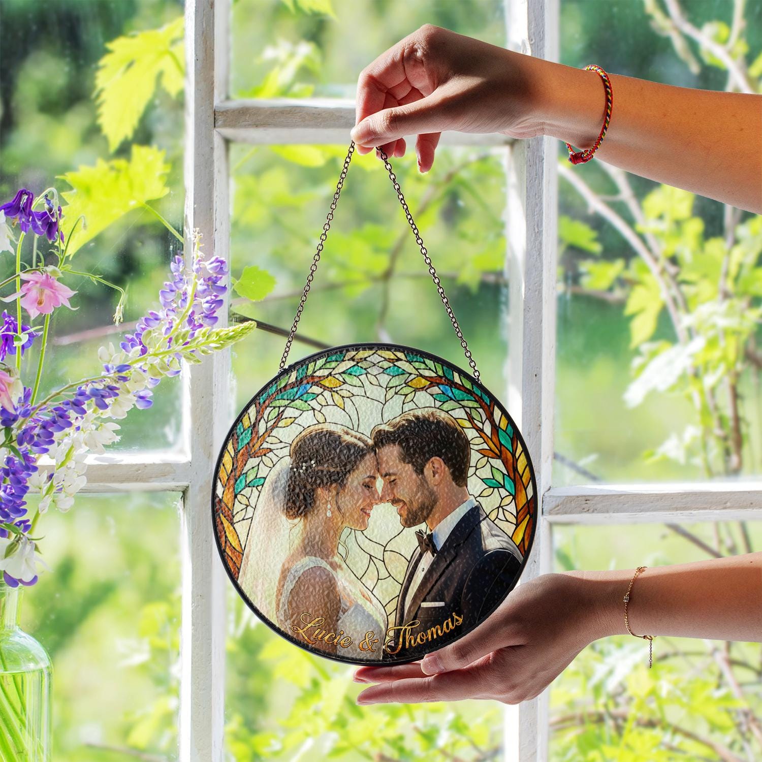 Custom Wedding Photo Suncatcher – Personalized Glass Suncatcher with Couple Picture image 5