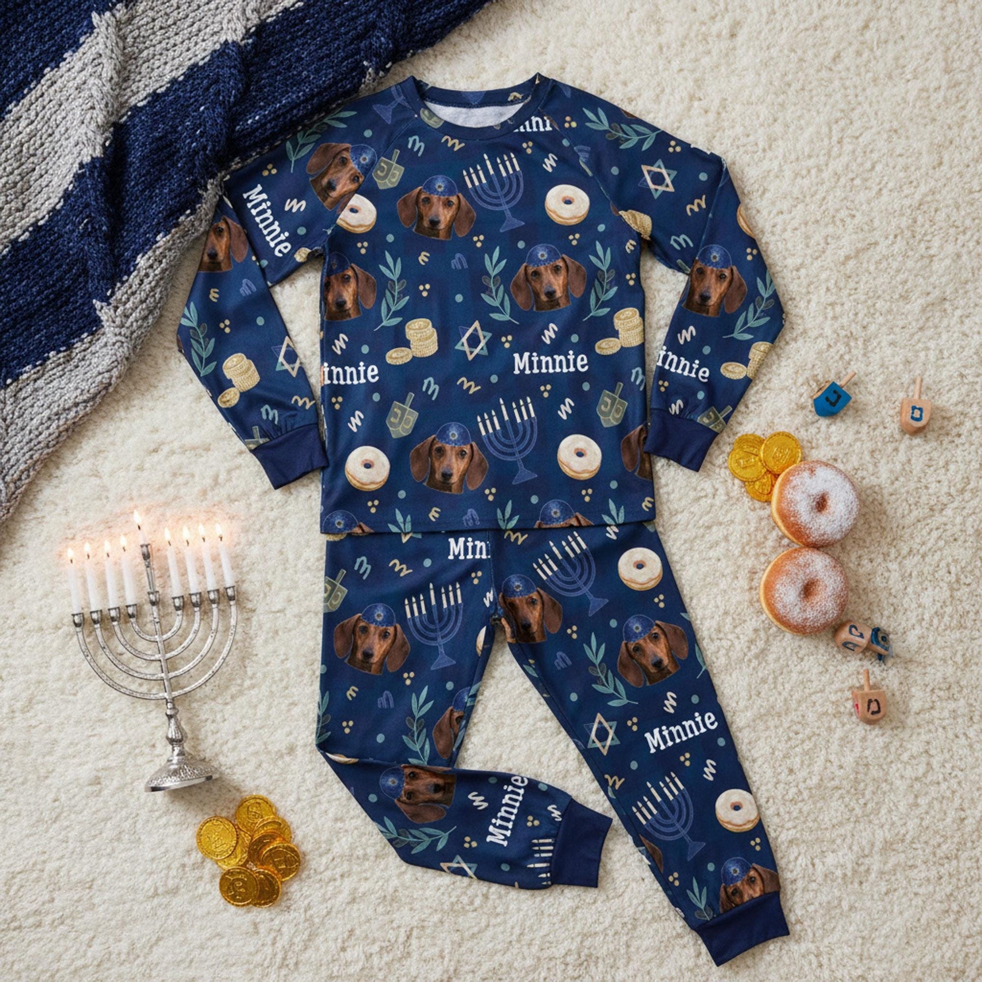 Custom Dog’s Photo Hanukkah Pajama Set: Personalized Festival of Lights Sleepwear image 2