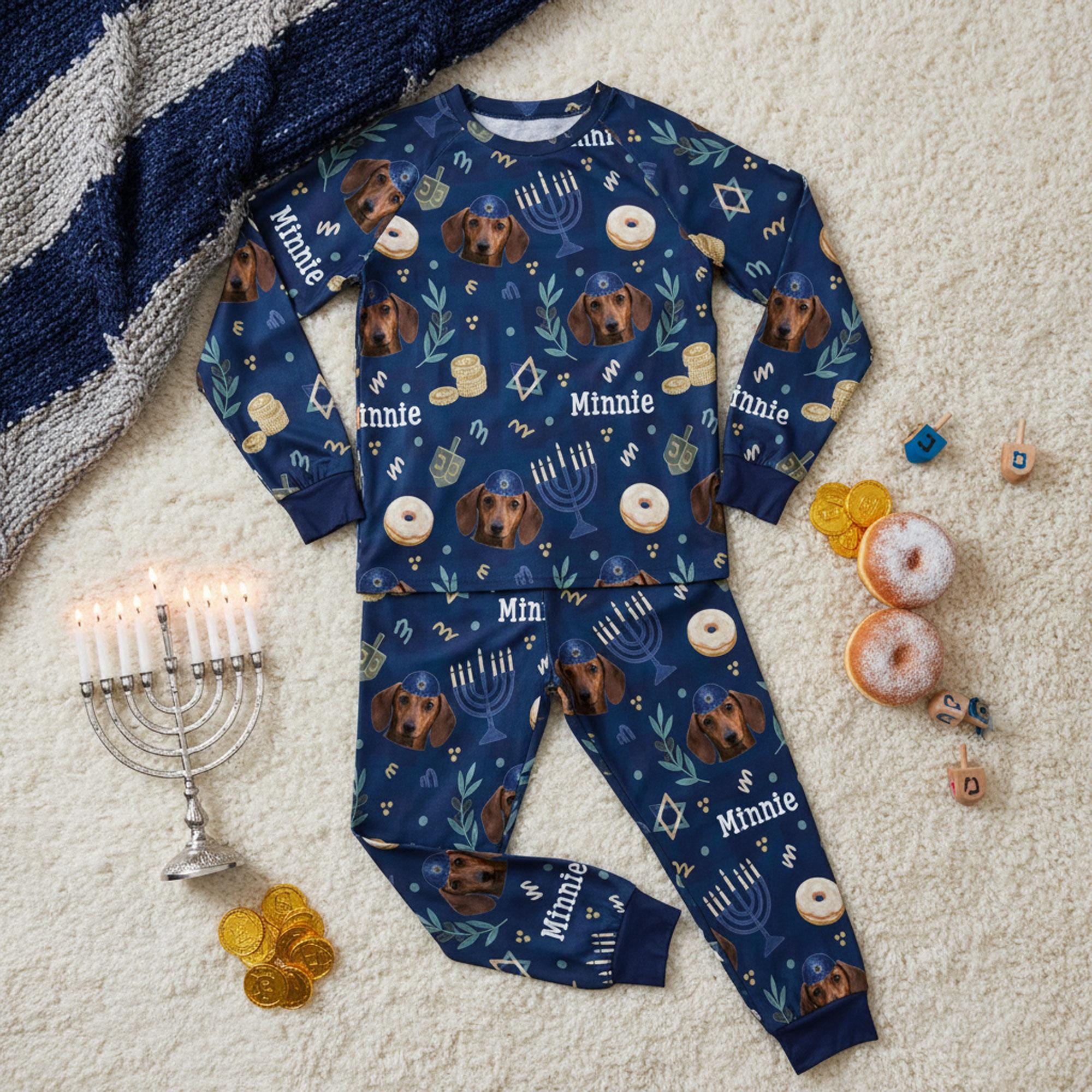 Custom Dog’s Photo Hanukkah Pajama Set: Personalized Festival of Lights Sleepwear image 2