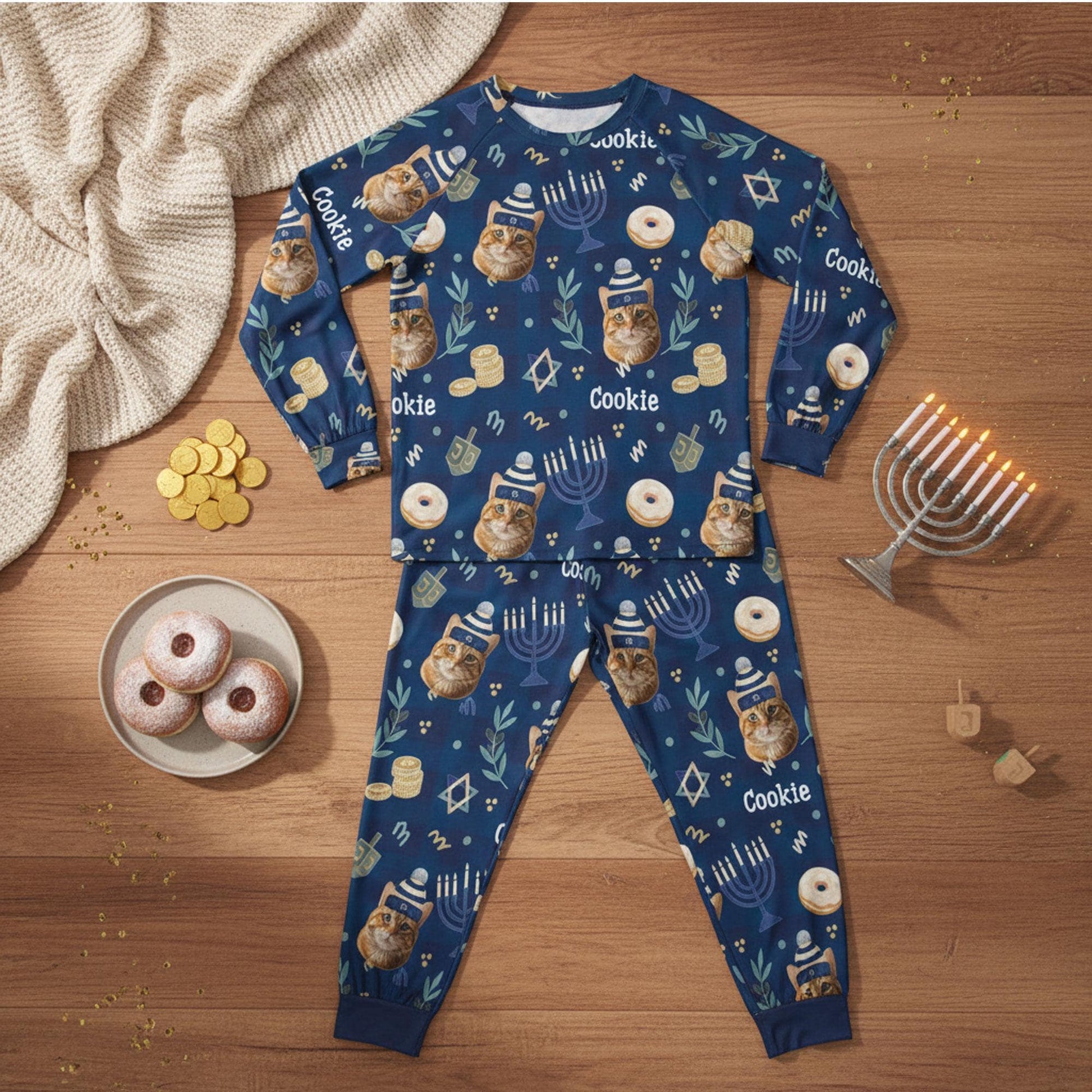 Custom Dog’s Photo Hanukkah Pajama Set: Personalized Festival of Lights Sleepwear image 5