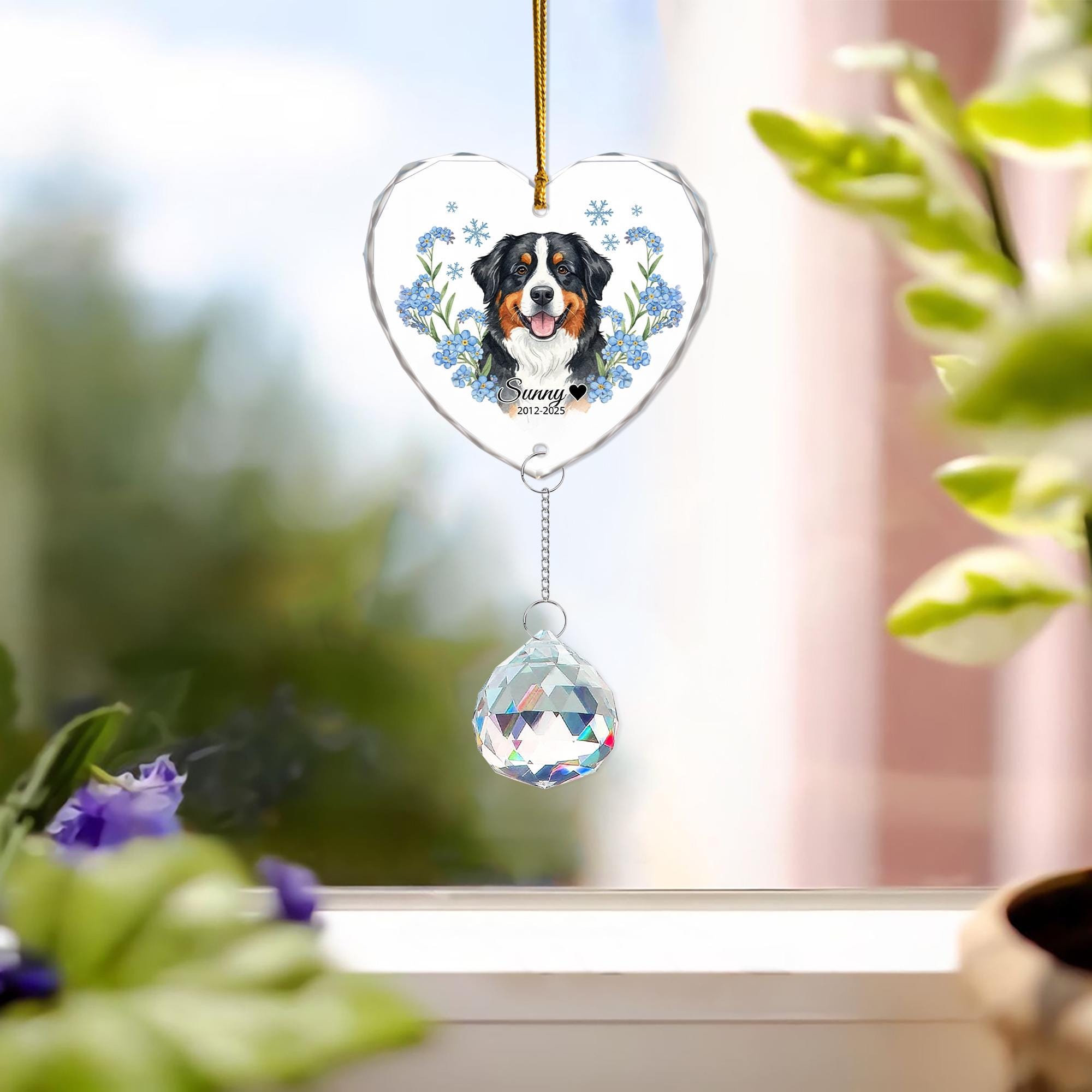 Personalized Pet Memorial Suncatcher: Crystal Charm Heart Glass Ornament image 1