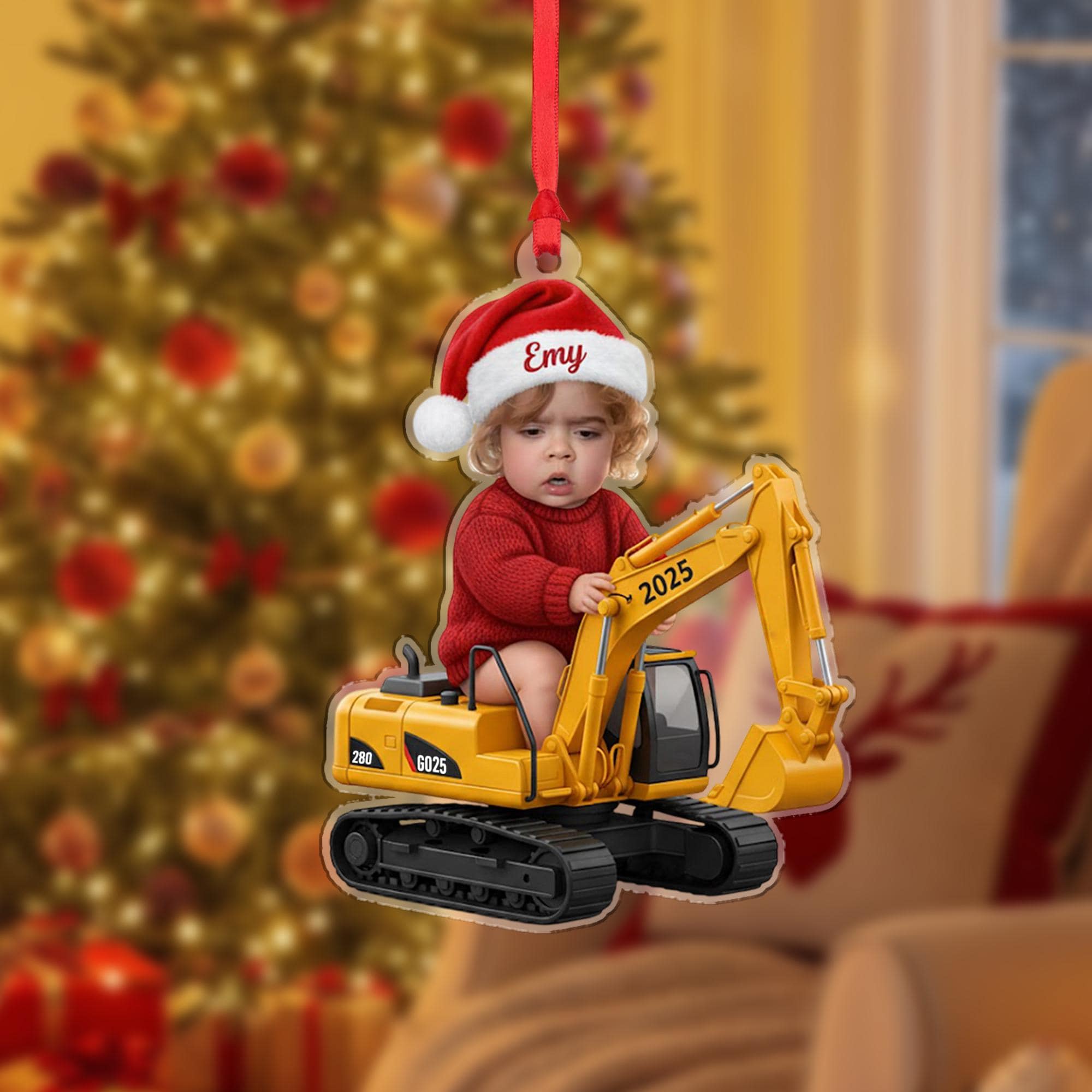 Personalized Baby Excavator Ornament 2025 Acrylic – Custom Name Hanging Decoration image 3