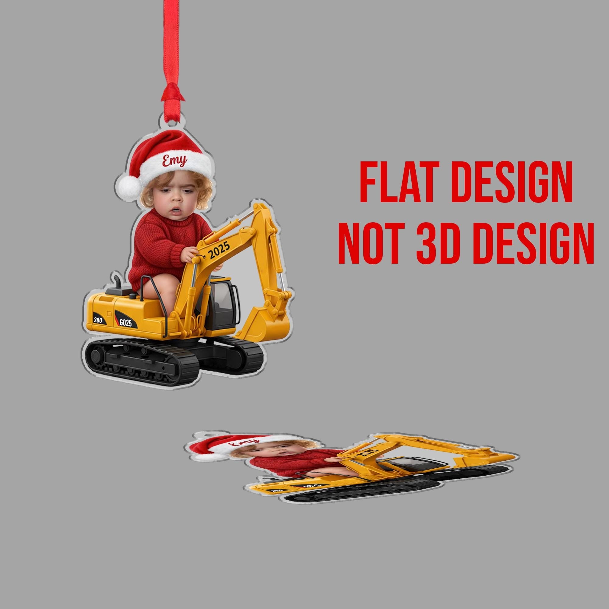 Personalized Baby Excavator Ornament 2025 Acrylic – Custom Name Hanging Decoration image 2