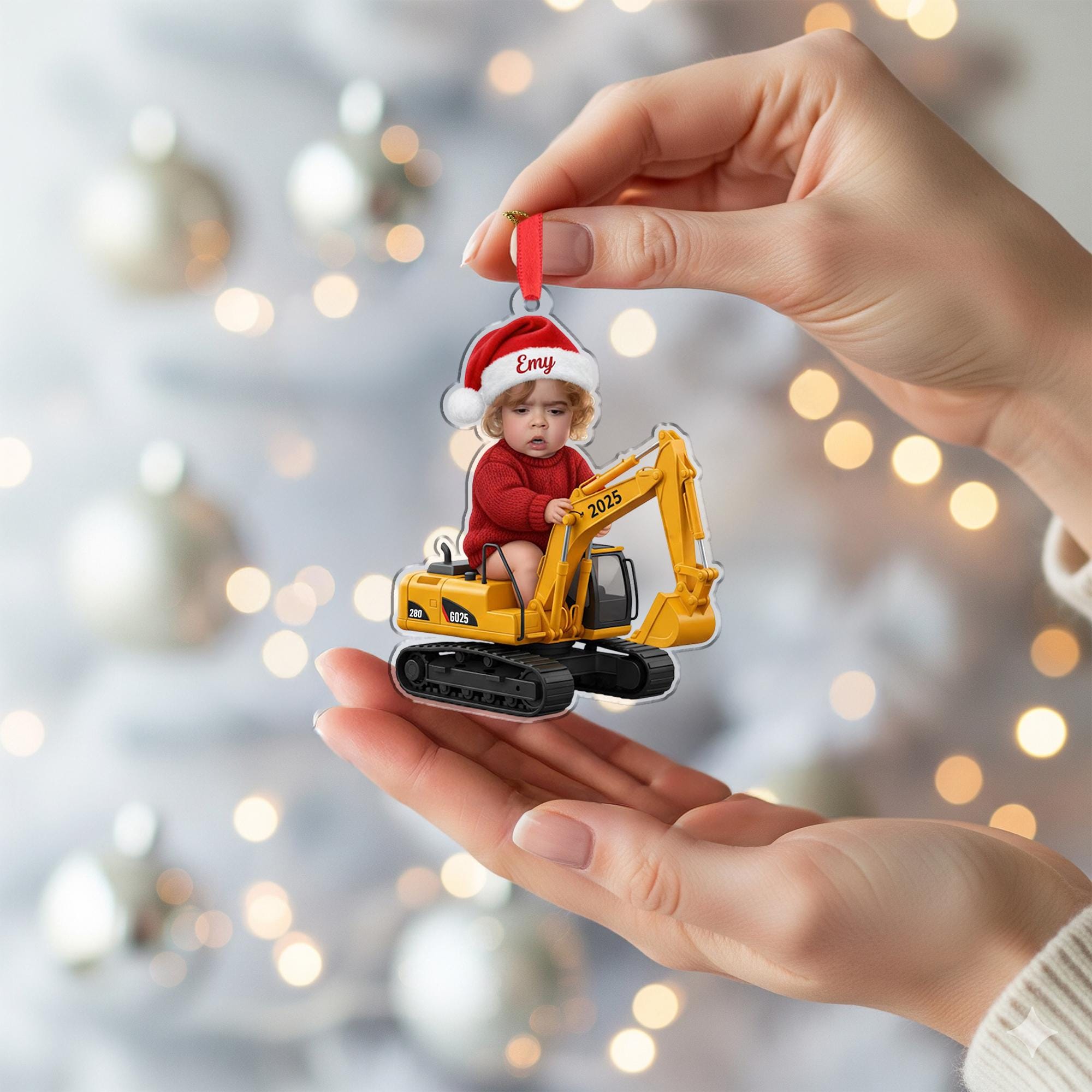 Personalized Baby Excavator Ornament 2025 Acrylic – Custom Name Hanging Decoration image 4