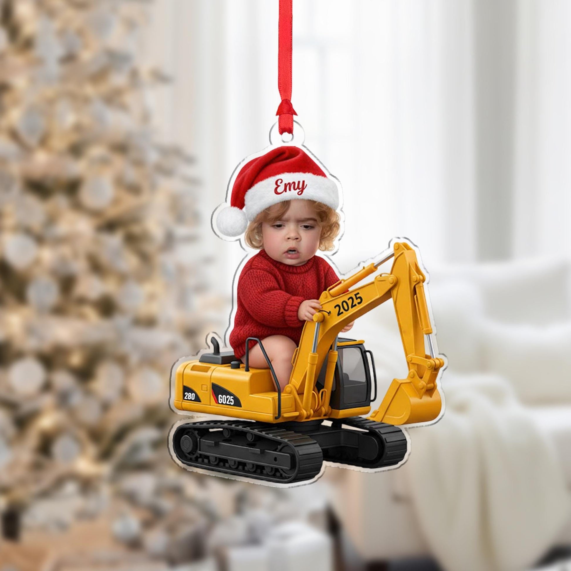 Personalized Baby Excavator Ornament 2025 Acrylic – Custom Name Hanging Decoration image 1