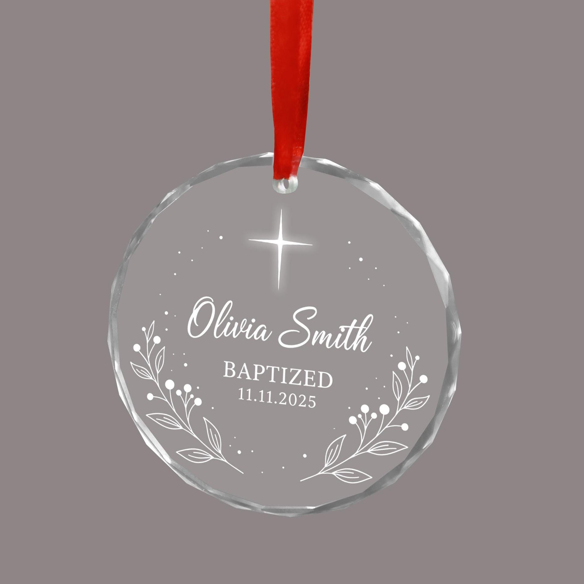 Personalised Glass Round Ornament Baptism Date & Name - Hanging Decor image 4