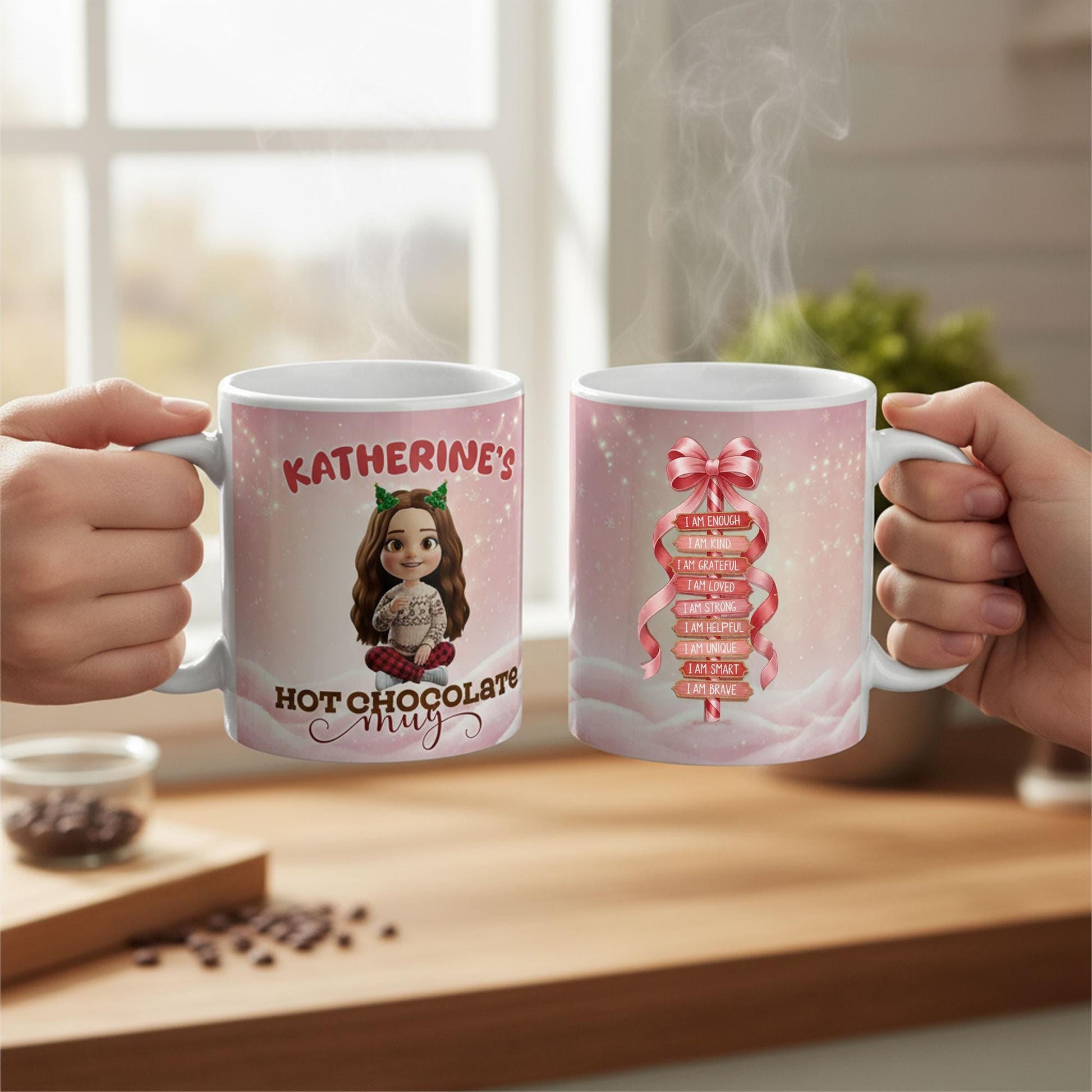 Personalized Chibi Girl Hot Chocolate Mug: God Says I Am Mug with Affirmations image 4