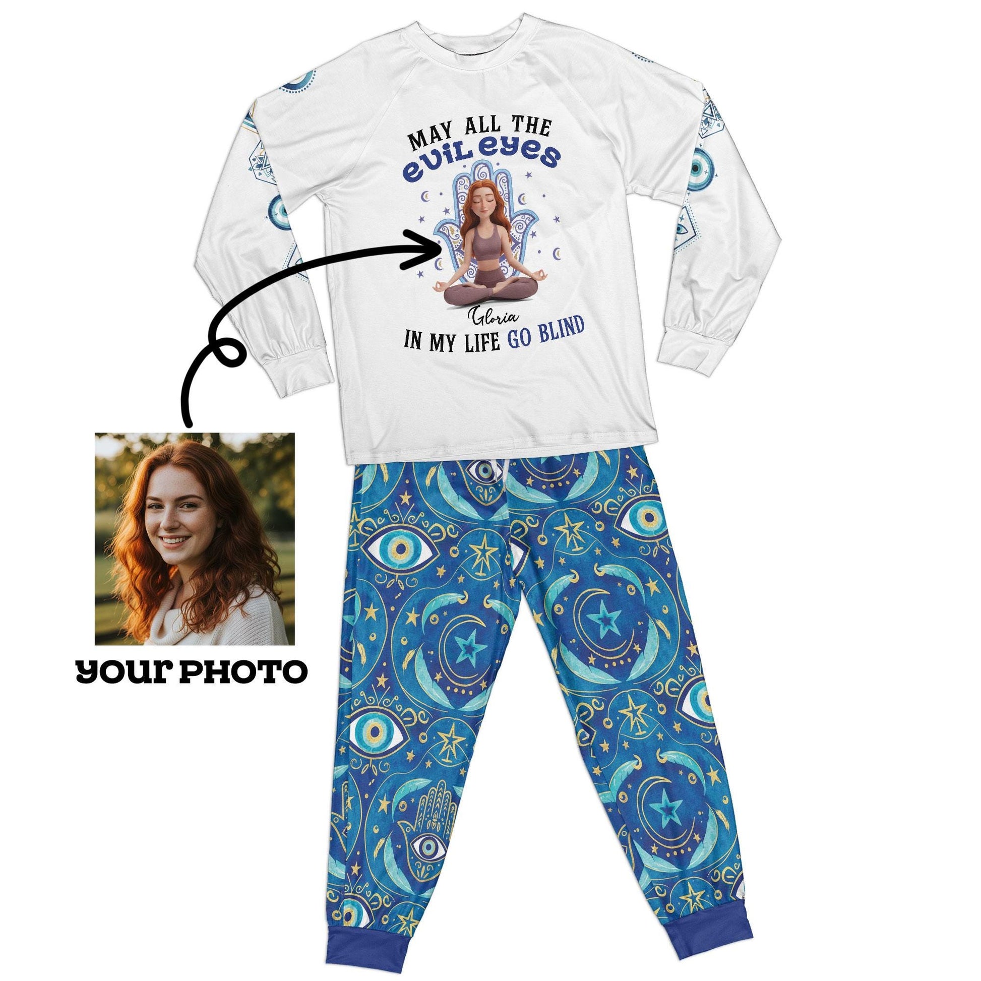 Custom Chibi Girl Yoga Namaste Pajama Set: Personalized Sleepwear from Photo image 2