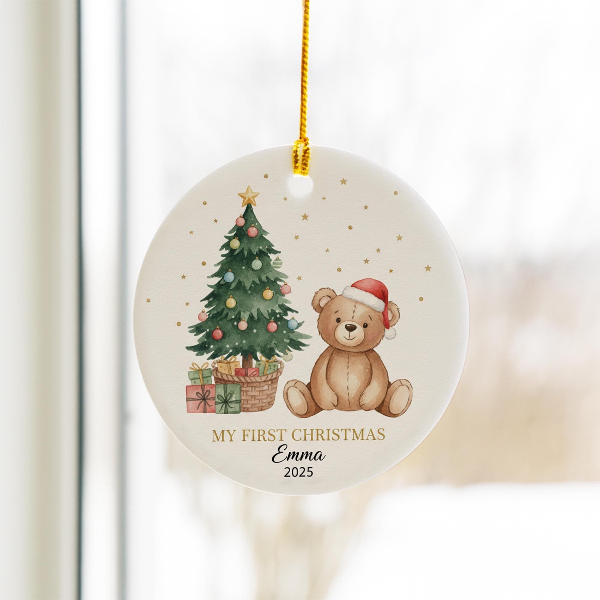 Personalized Teddy Bear Christmas Ornament: Baby's First Xmas Keepsake image 2
