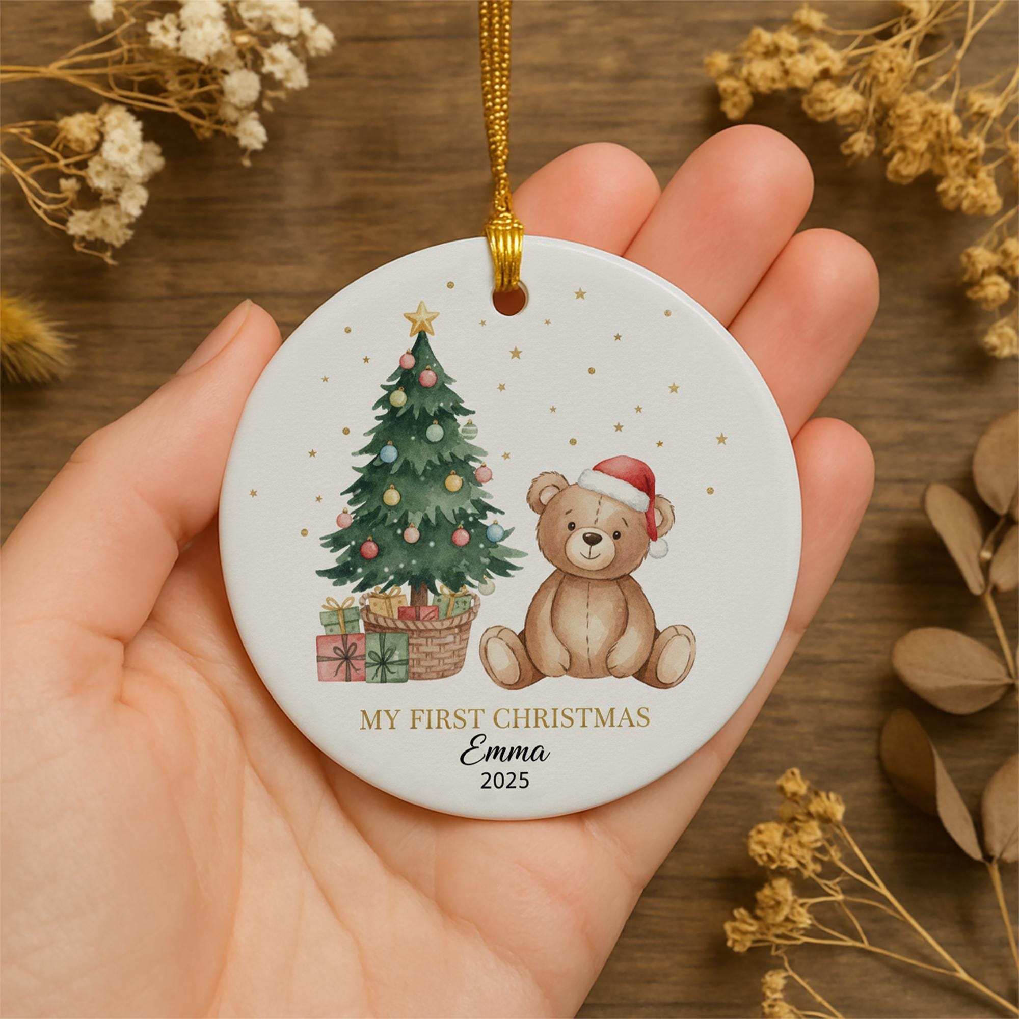Personalized Teddy Bear Christmas Ornament: Baby's First Xmas Keepsake image 3