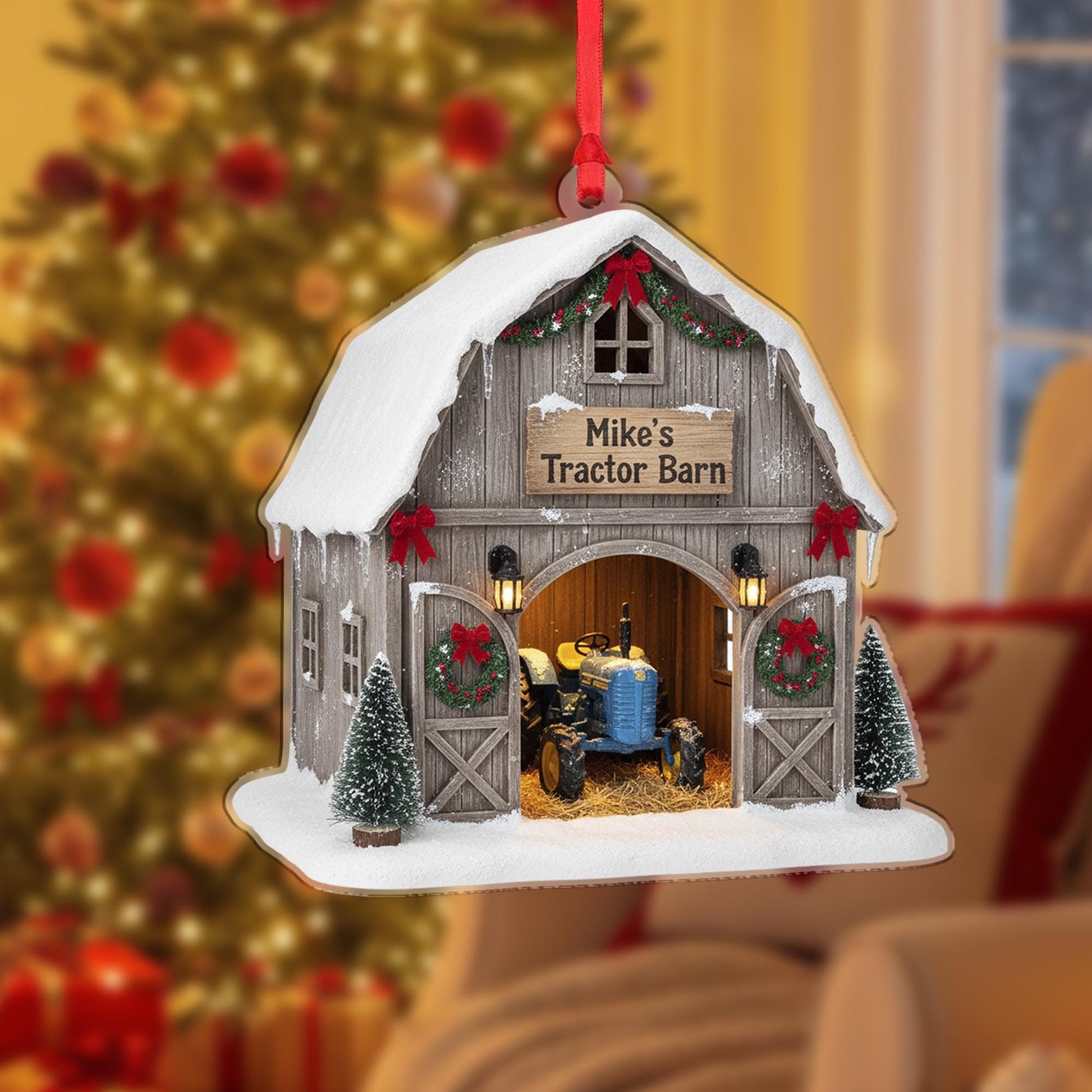 Custom Tractor Barn Christmas Ornament: Personalized Keepsake image 2
