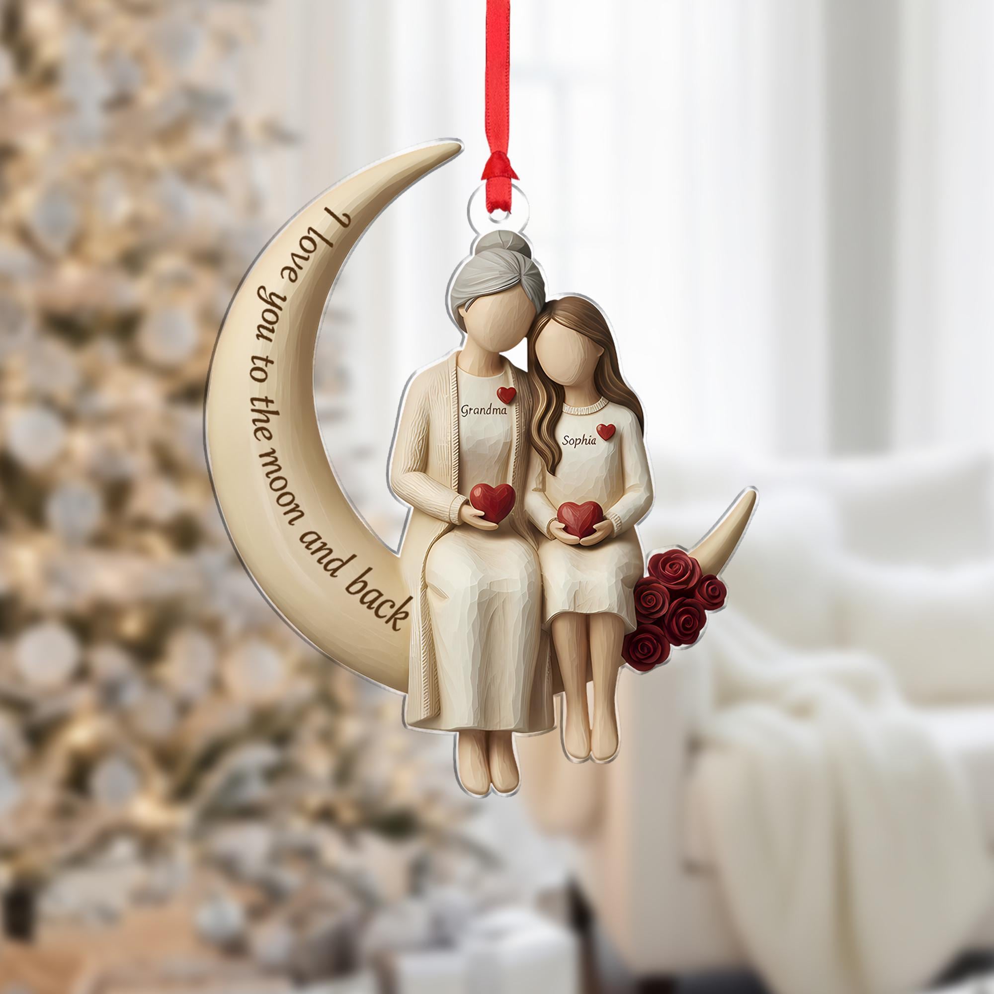 Personalised Grandma & Granddaughter Moon Ornament: Custom Name Duo Keepsake image 1