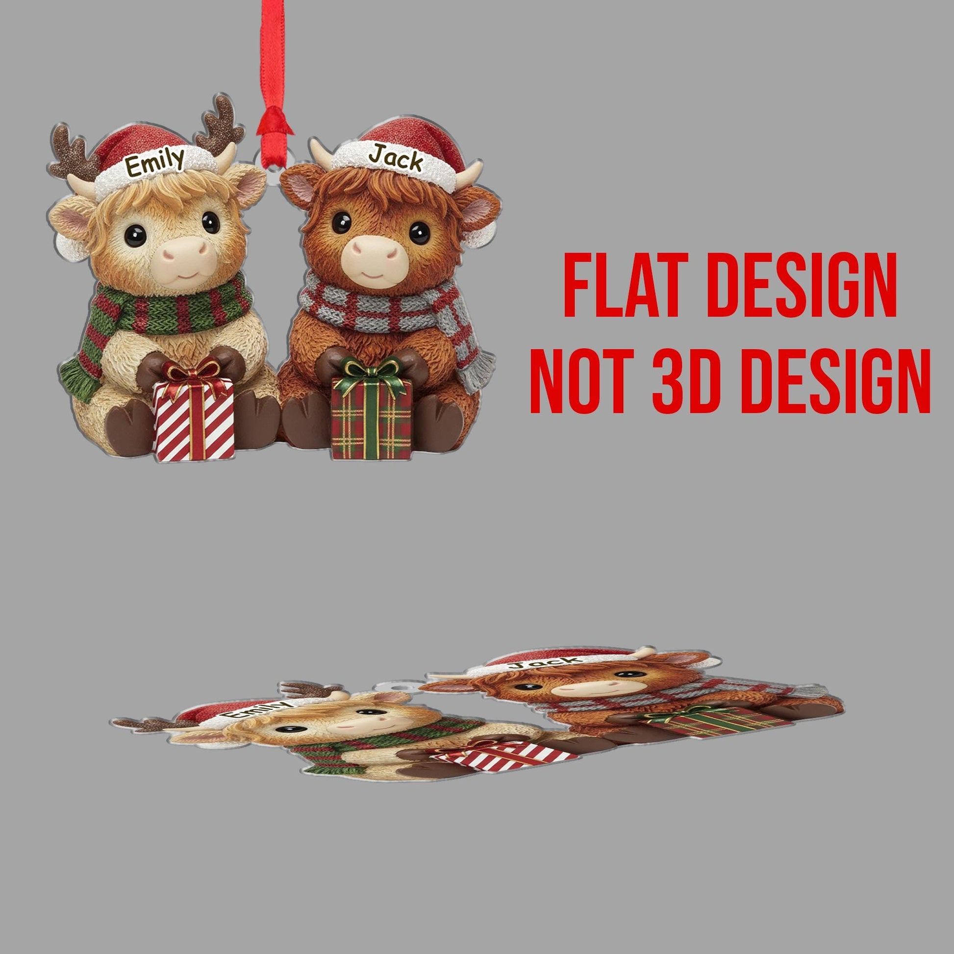 Personalized Highland Cow Couple Ornament – Custom Name Holiday Keepsake image 2