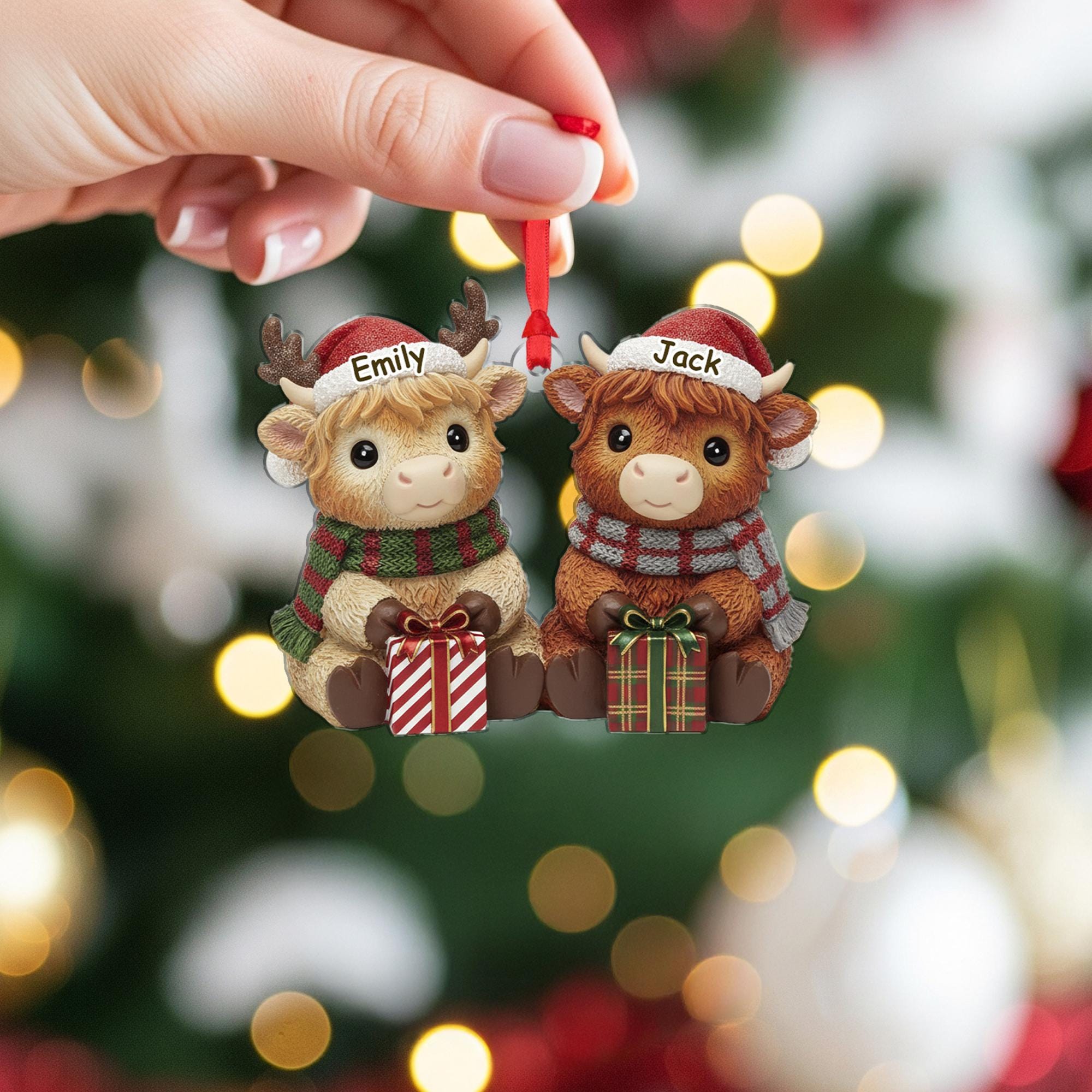 Personalized Highland Cow Couple Ornament – Custom Name Holiday Keepsake image 4
