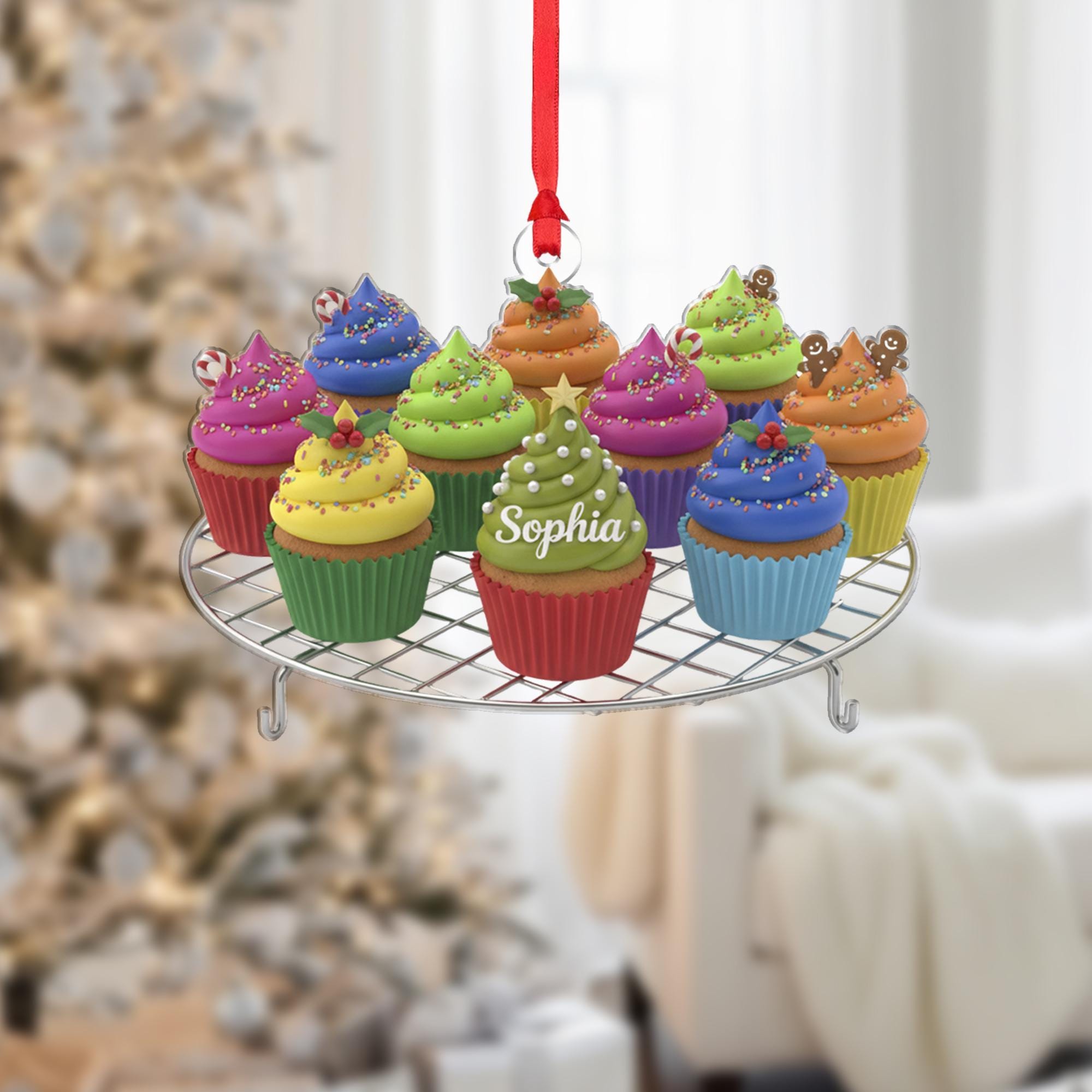 Personalized Cupcake Ornament: Custom Family Names, Baking Theme, Cooling Rack image 4