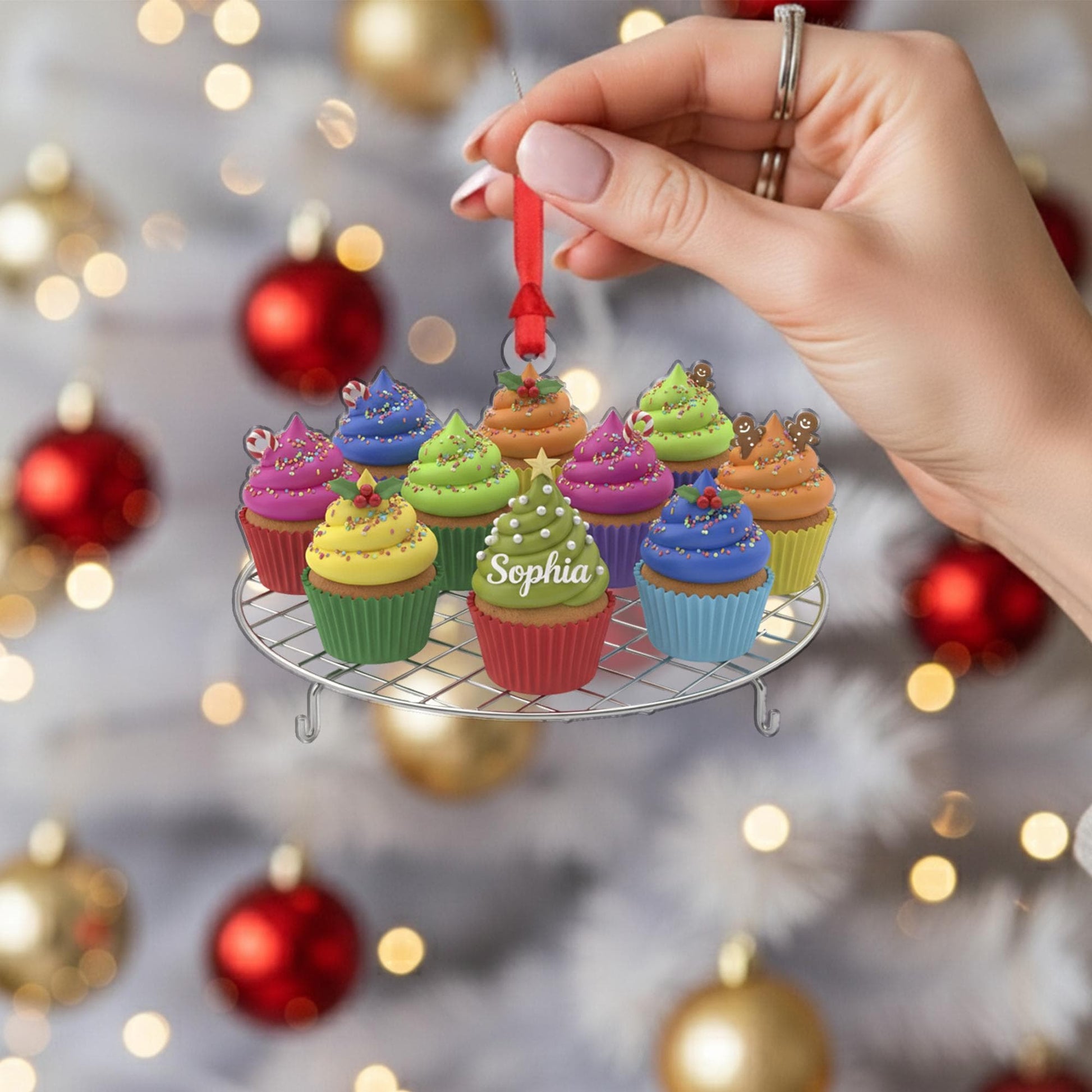 Personalized Cupcake Ornament: Custom Family Names, Baking Theme, Cooling Rack image 7