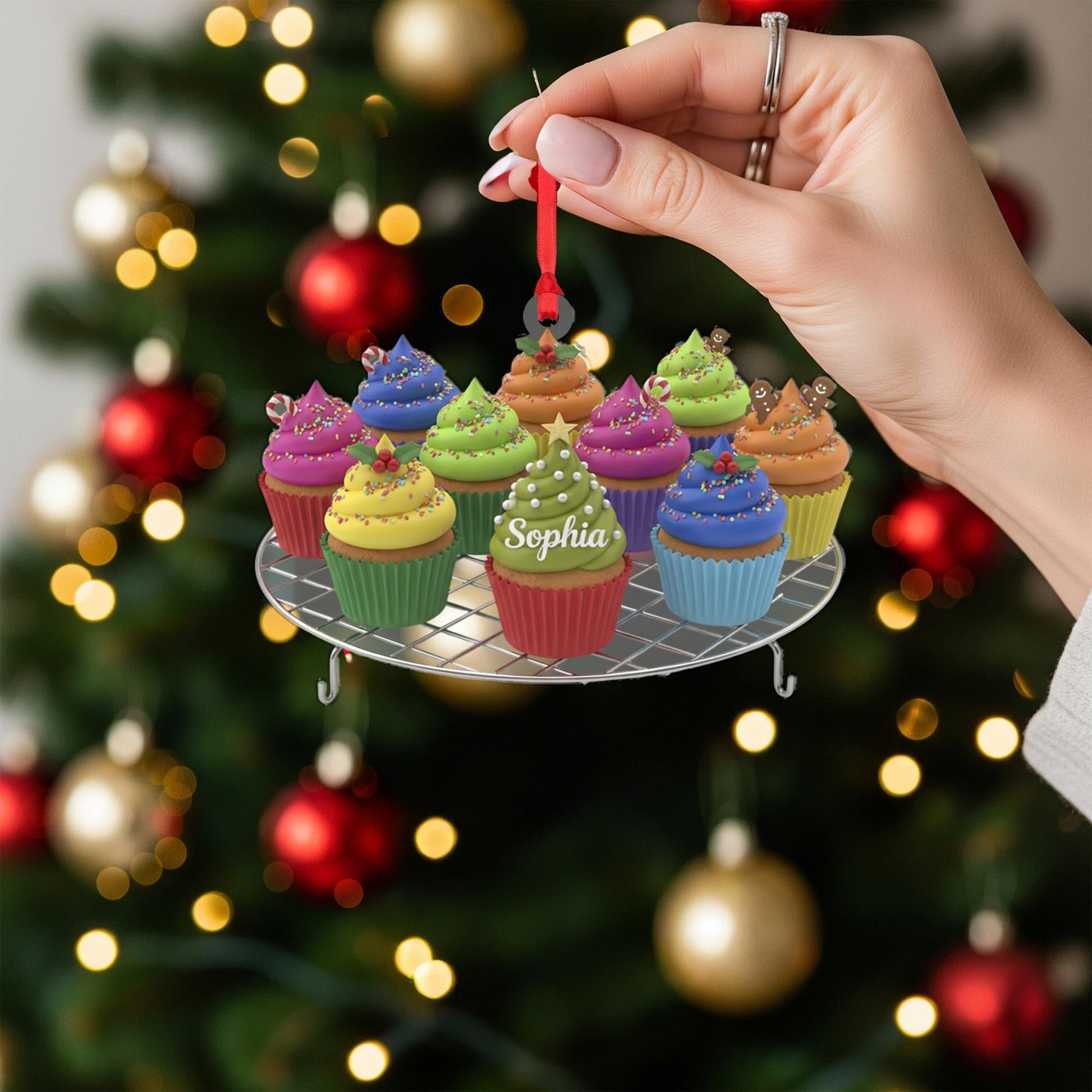 Personalized Cupcake Ornament: Custom Family Names, Baking Theme, Cooling Rack image 8