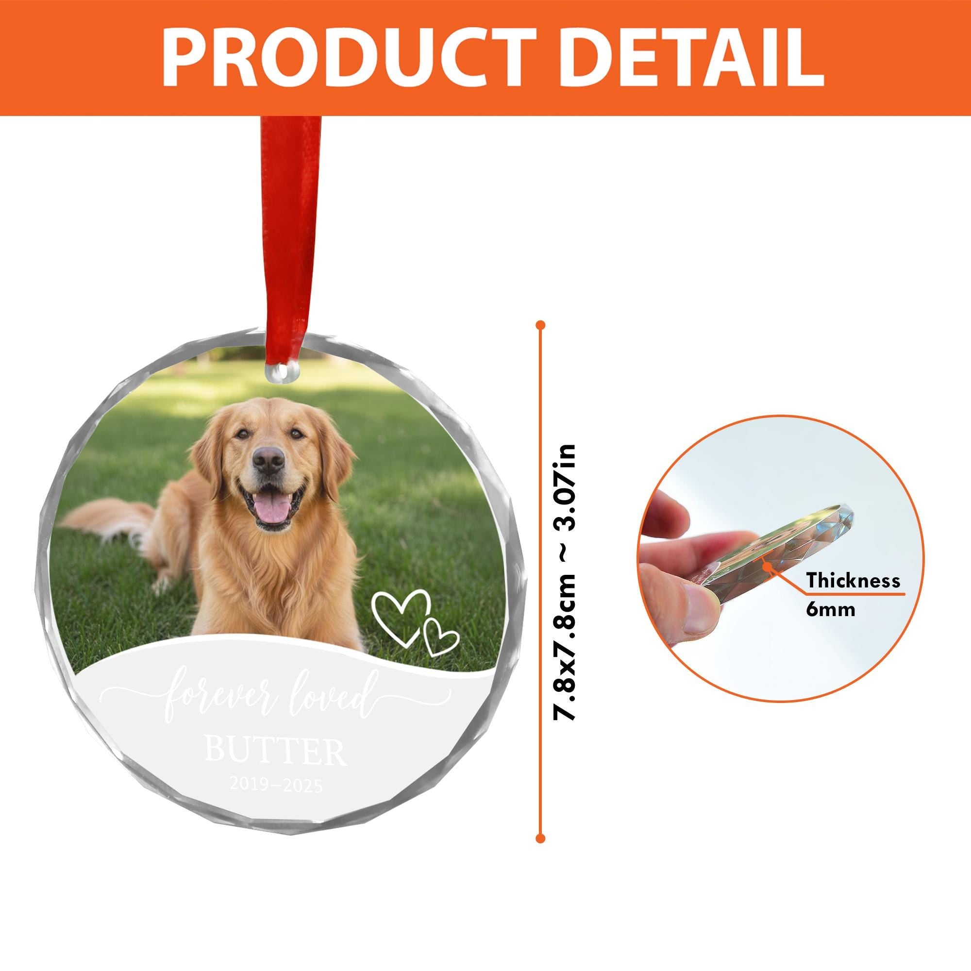 Personalized Dog Memorial Glass Ornament - Custom Pet Photo Loss Gift image 2