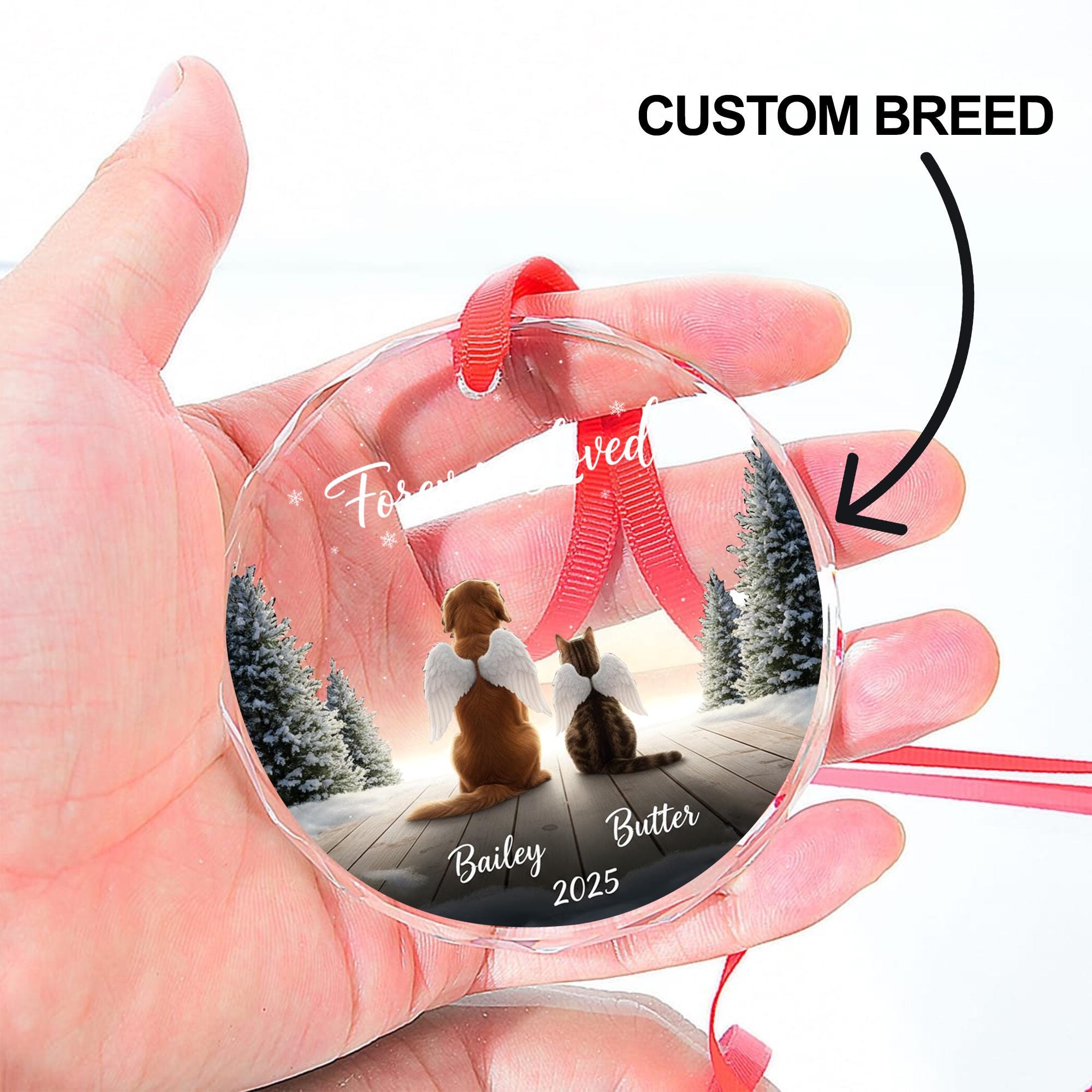 Custom Pet Memorial Ornament - Dog and Cat Loss Gift, Double Angel Pet Keepsake image 3