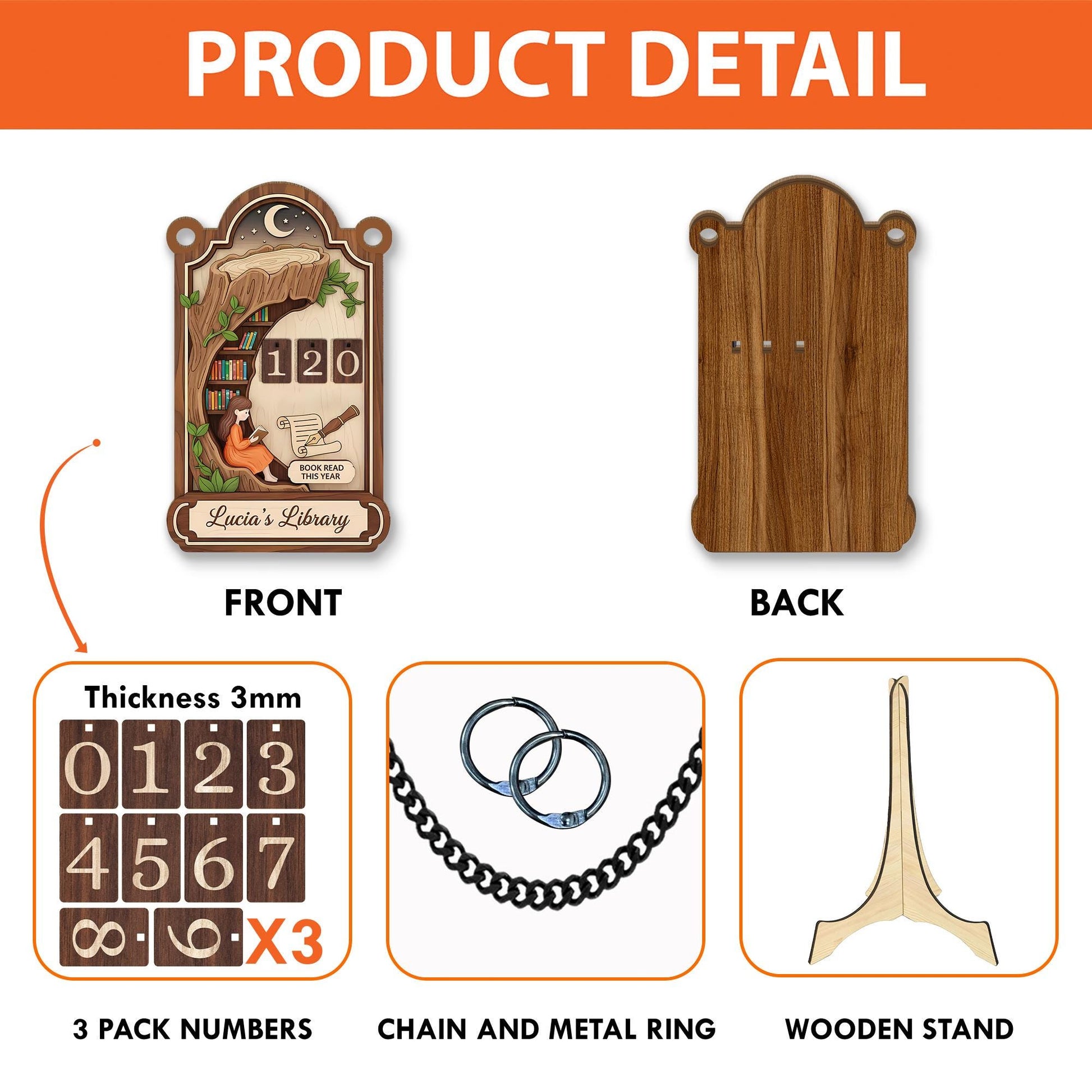 Personalized Books Read Tracker - Wooden Reading Counter, Unique Bookworm Gift image 2