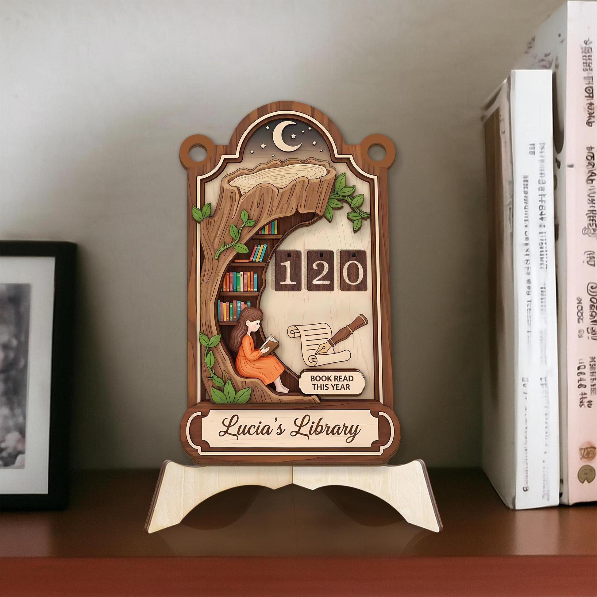 Personalized Books Read Tracker - Wooden Reading Counter, Unique Bookworm Gift image 1