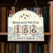 Personalized Books Read Tracker - Floral Wooden Librarian Reading Counter image 1