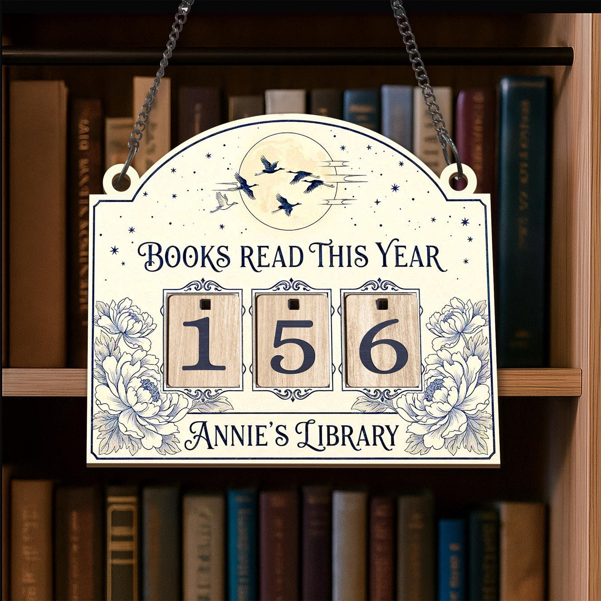 Personalized Books Read Tracker - Floral Wooden Librarian Reading Counter image 1