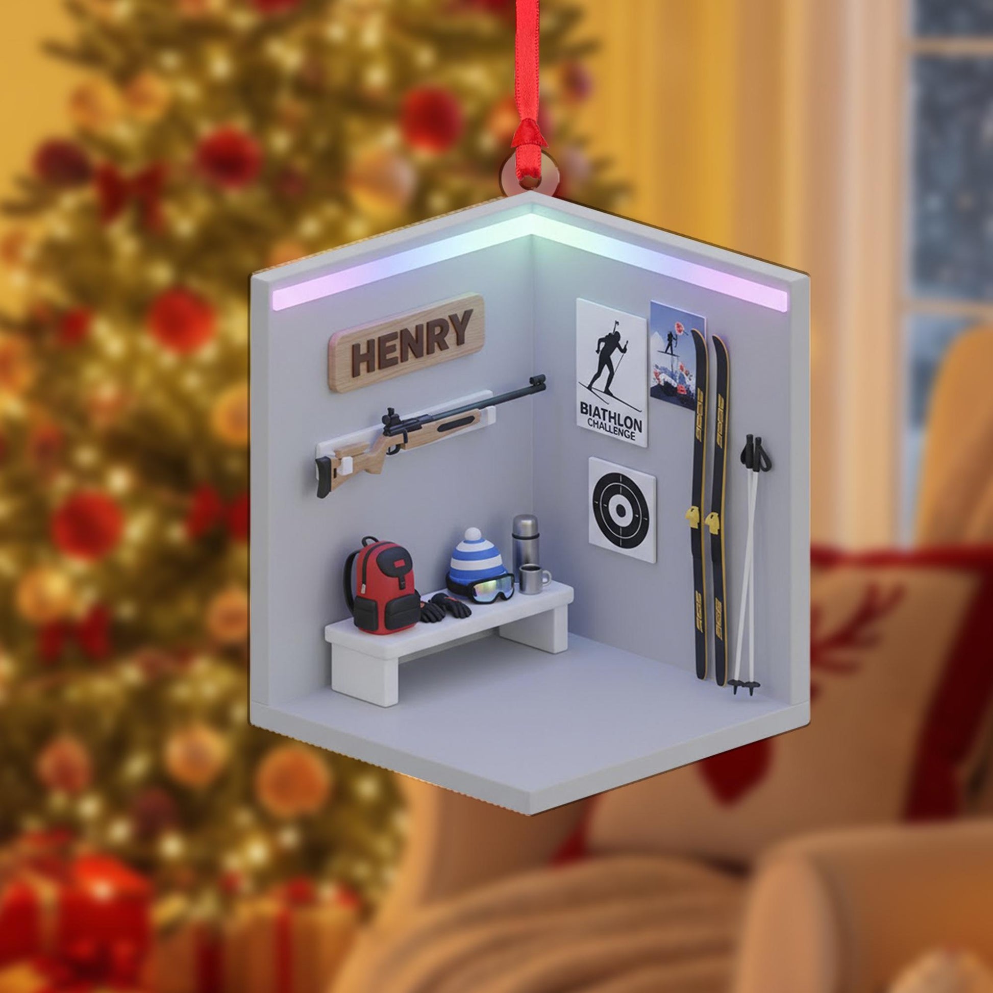 Personalized Biathlon Ornament Locker Diorama Skiing Shooting Rifle Keepsake image 4