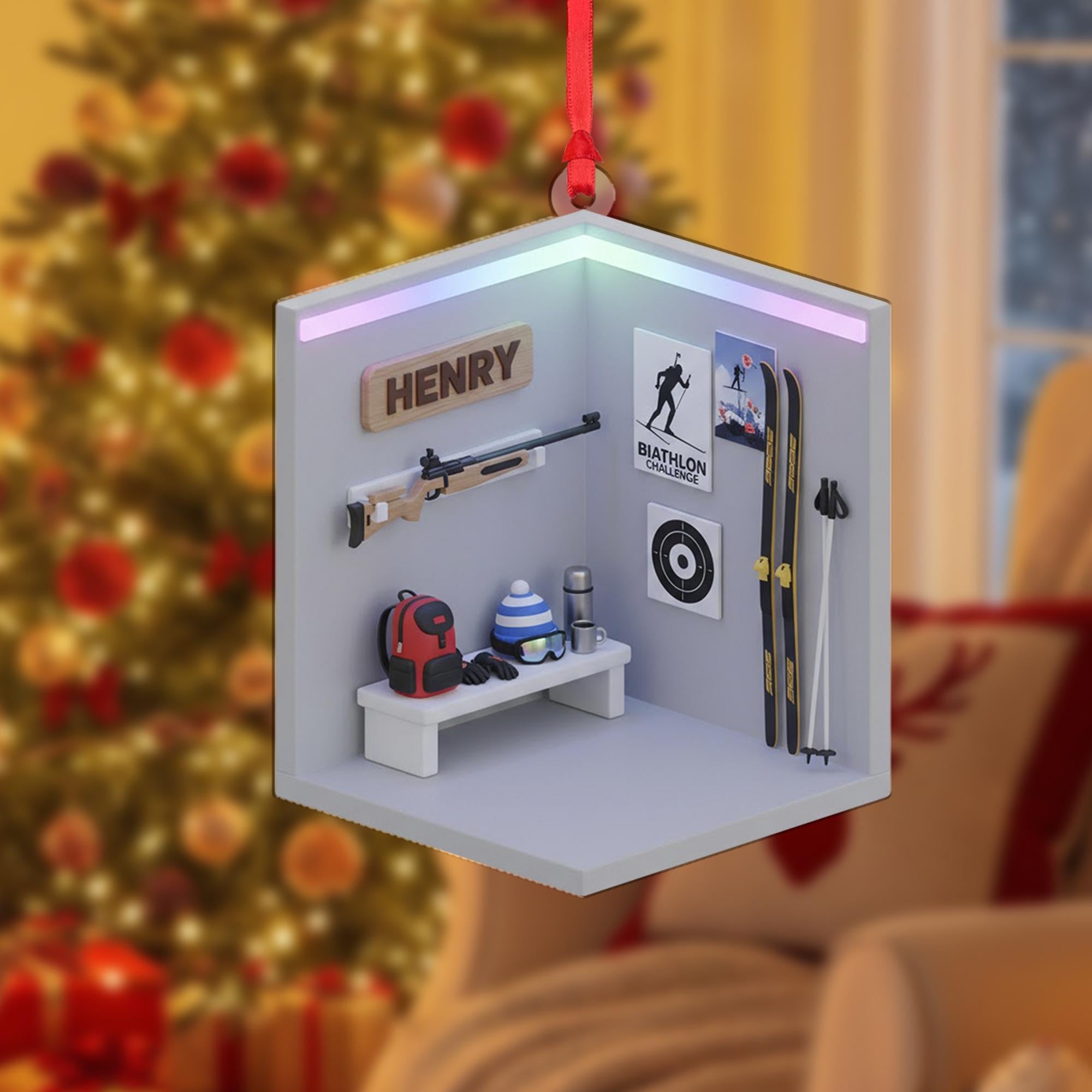 Personalized Biathlon Ornament Locker Diorama Skiing Shooting Rifle Keepsake image 4