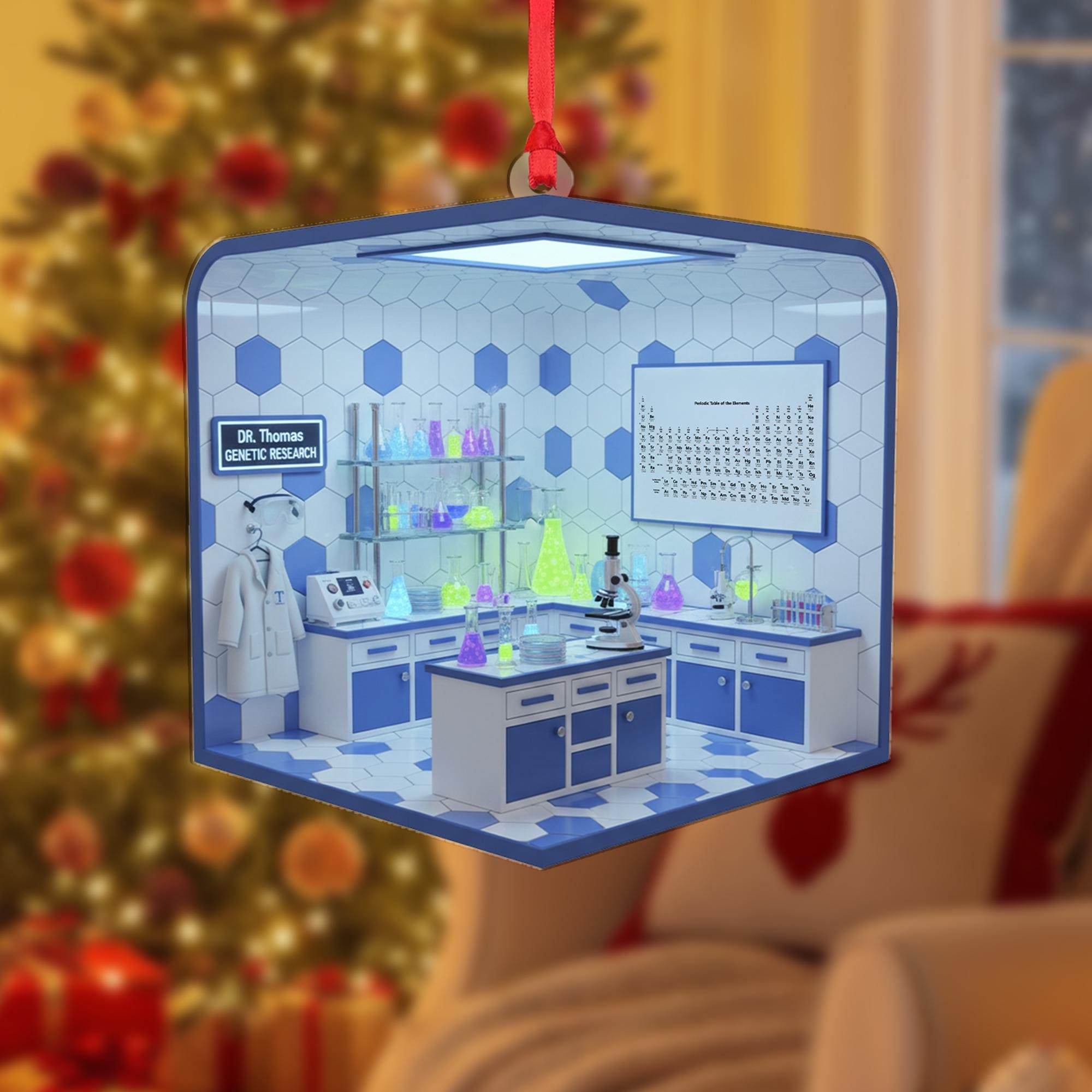 Personalized Science Lab Ornament Chemist Researcher Diorama Microscope Keepsake image 2