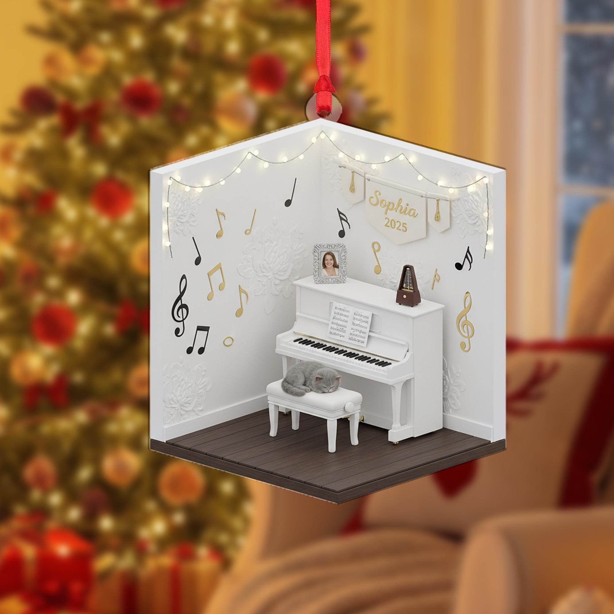 Personalized Piano Ornament Music Room Diorama Musician Cat Keepsake image 2