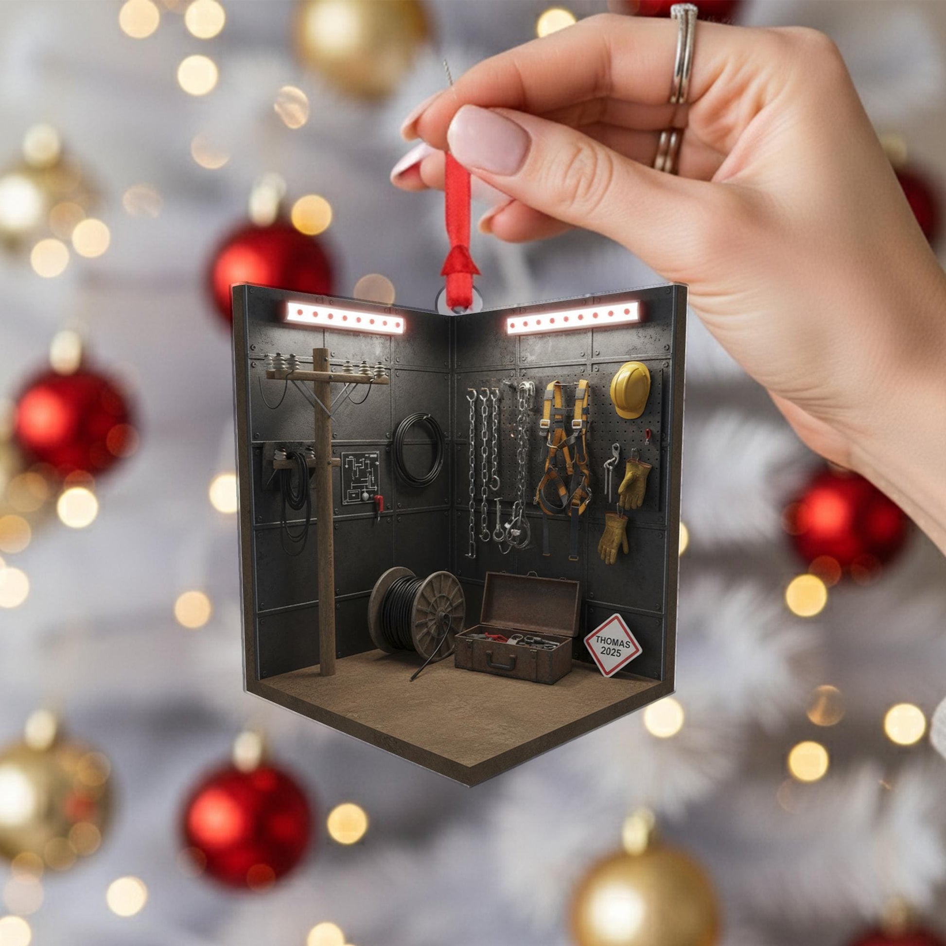 Personalized Lineman Ornament Utility Pole Tool Shed Electrician Keepsake image 1